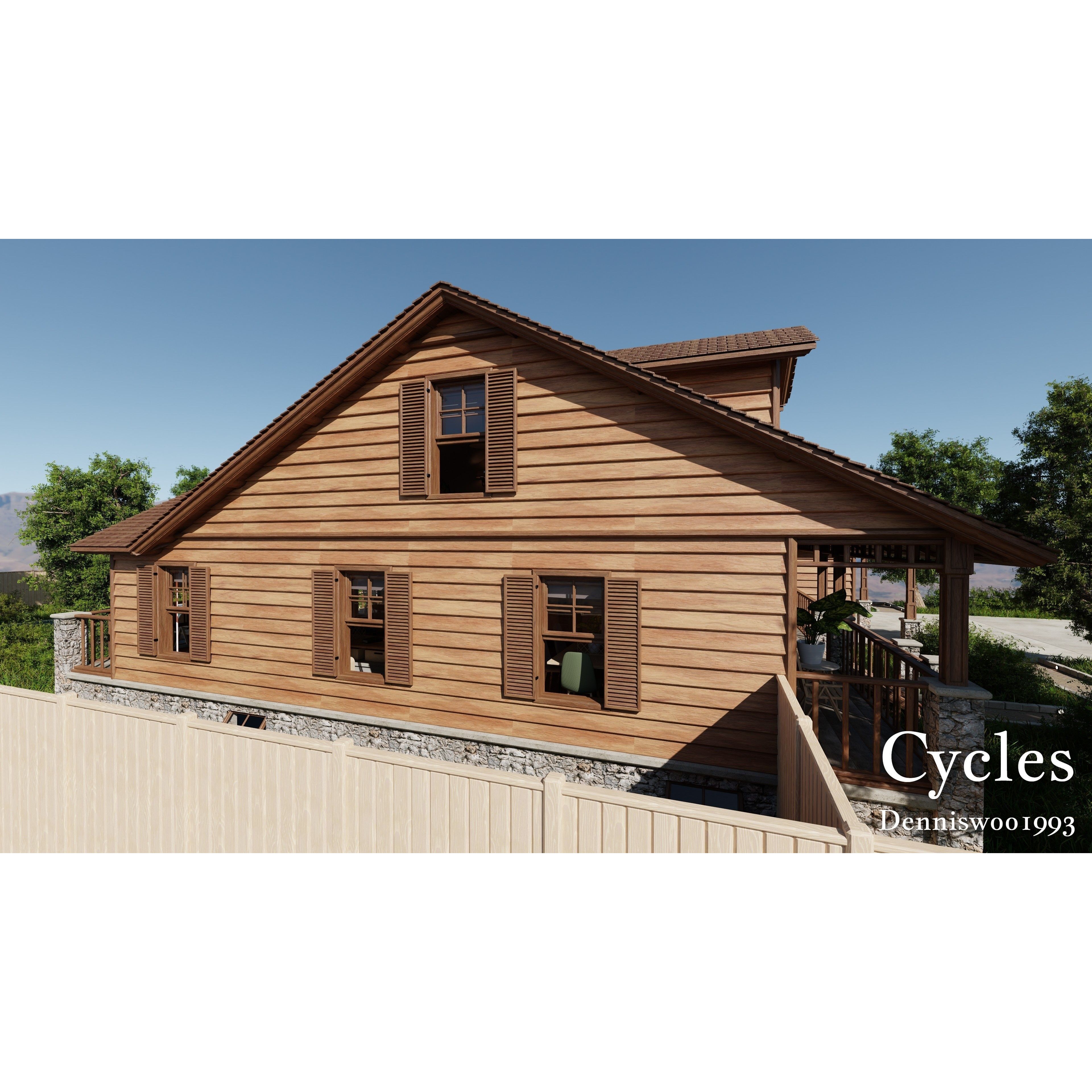 Modular Classic Style American House - Low-Poly Game-Ready 3D Model - View 25