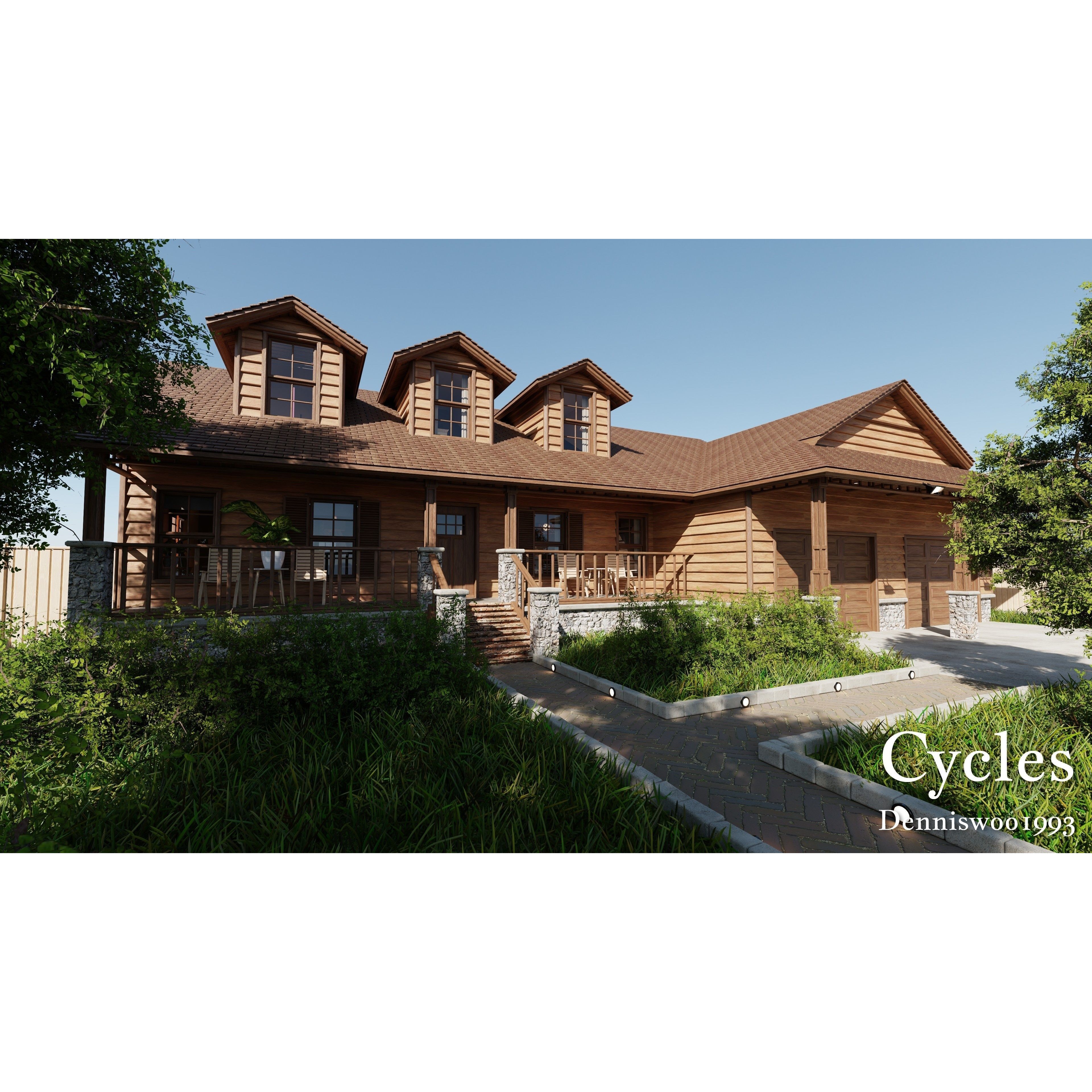 Modular Classic Style American House - Low-Poly Game-Ready 3D Model - View 3