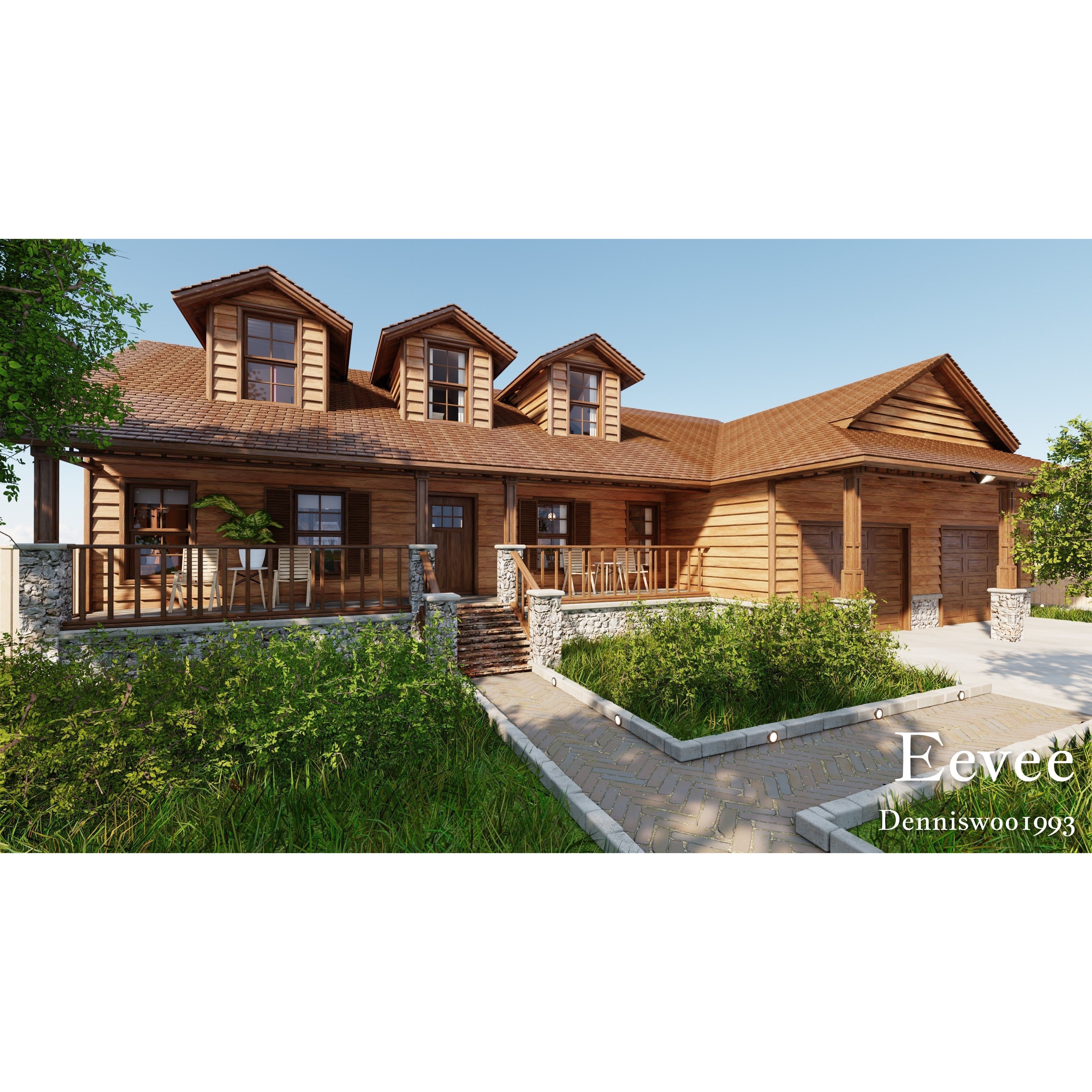 Modular Classic Style American House - Low-Poly Game-Ready 3D Model - View 37