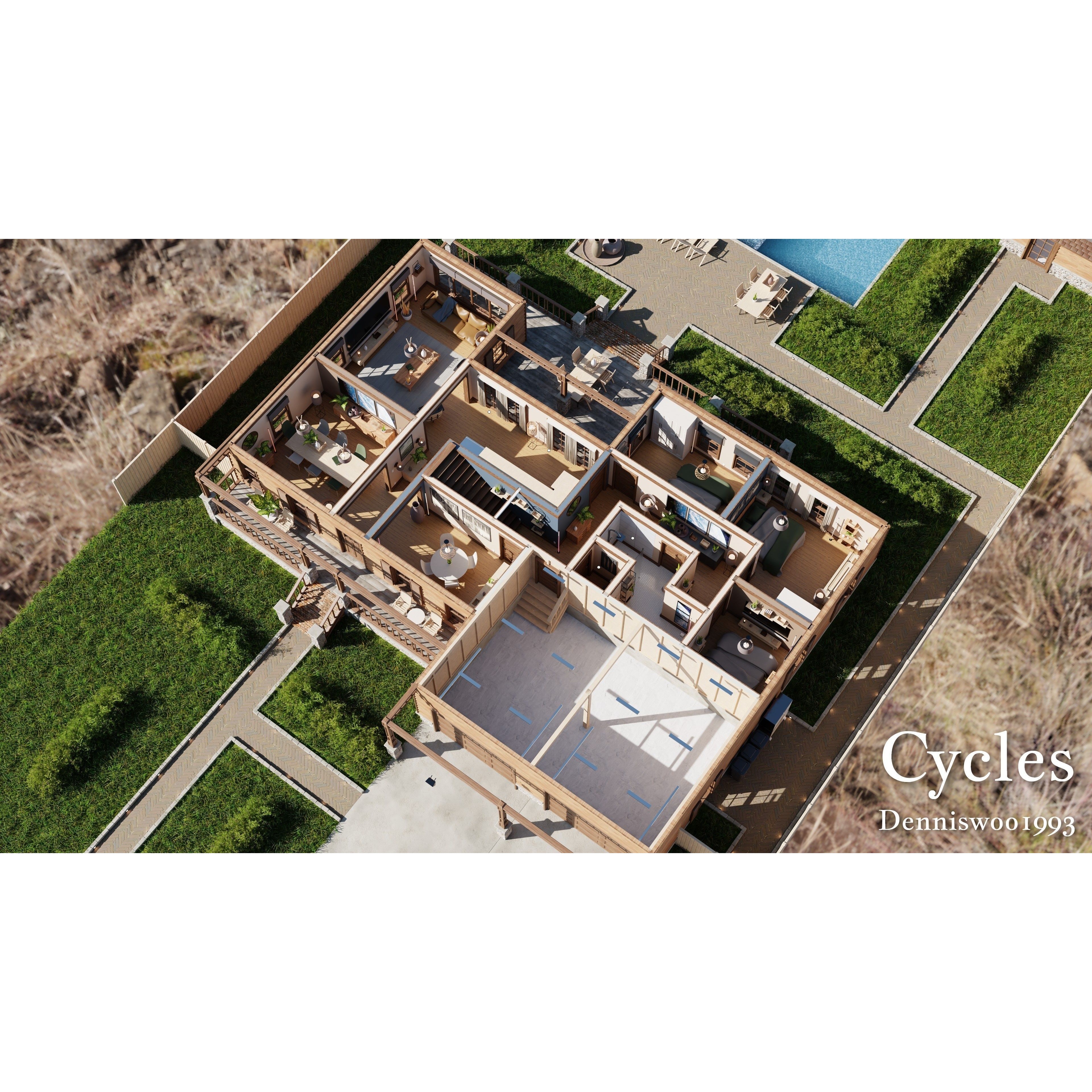 Modular Classic Style American House - Low-Poly Game-Ready 3D Model - View 7