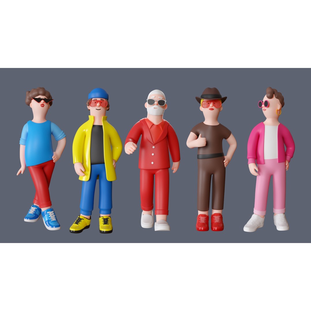 Cartoon Characters 3D Model – Low Poly Stylized Rigged Collection, FBX, OBJ - View 10