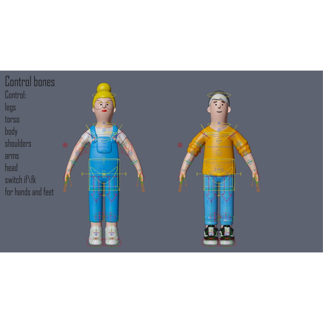 Cartoon Characters 3D Model – Low Poly Stylized Rigged Collection, FBX, OBJ - View 13