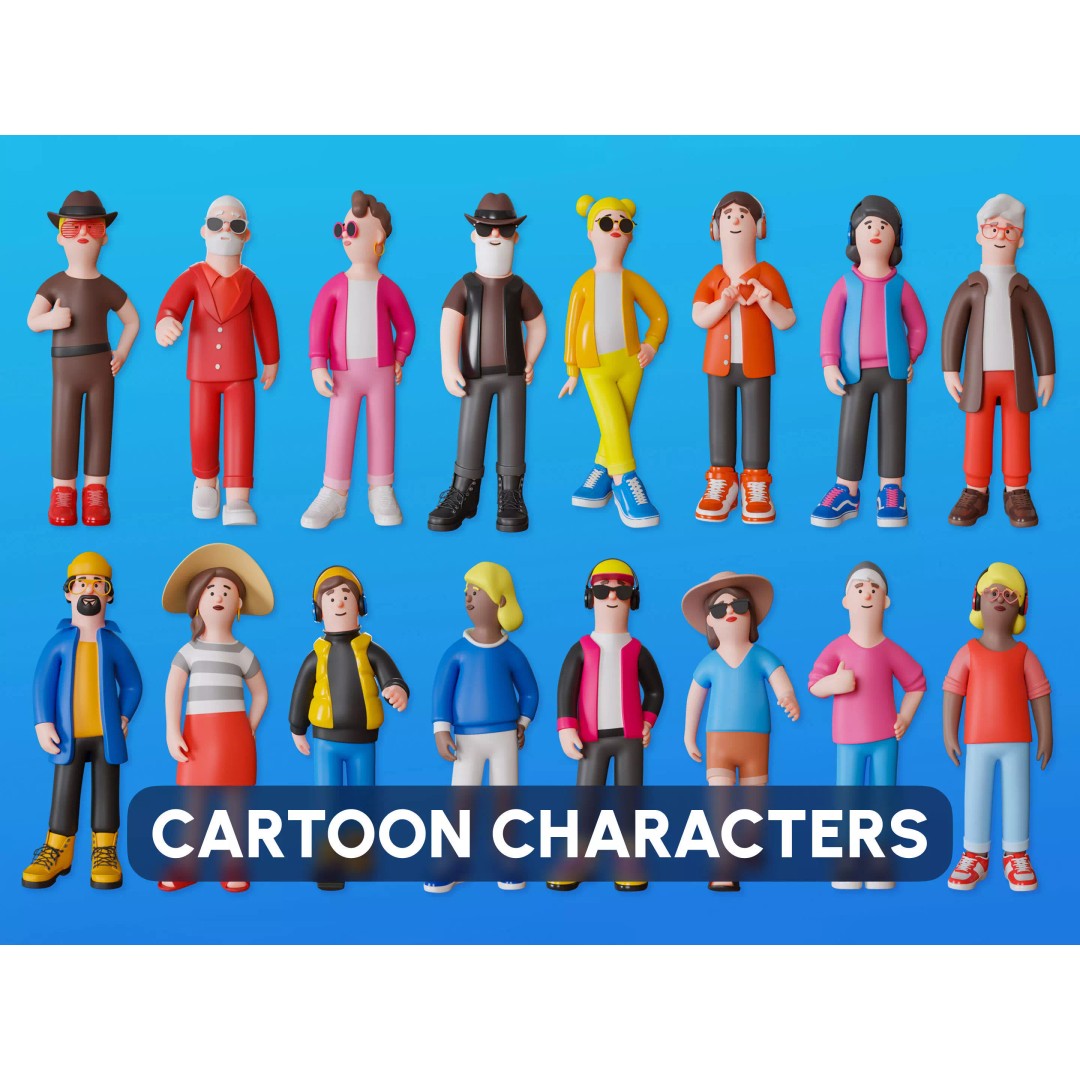 Cartoon Characters 3D Model – Low Poly Stylized Rigged Collection, FBX, OBJ - View 2