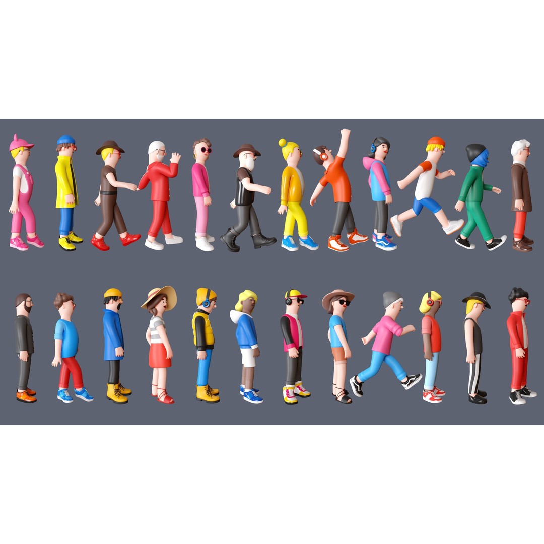 Cartoon Characters 3D Model – Low Poly Stylized Rigged Collection, FBX, OBJ - View 4