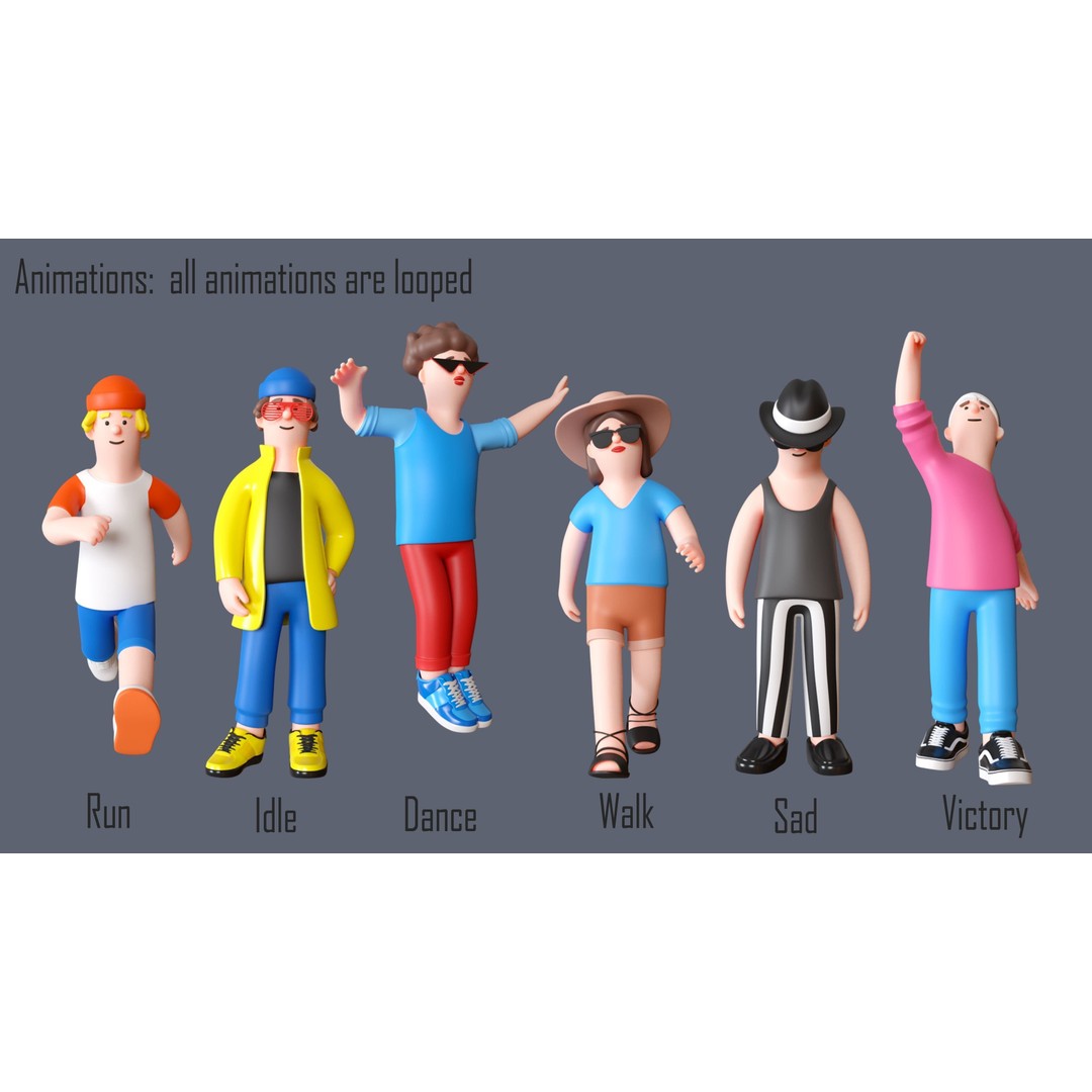 Cartoon Characters 3D Model – Low Poly Stylized Rigged Collection, FBX, OBJ - View 5