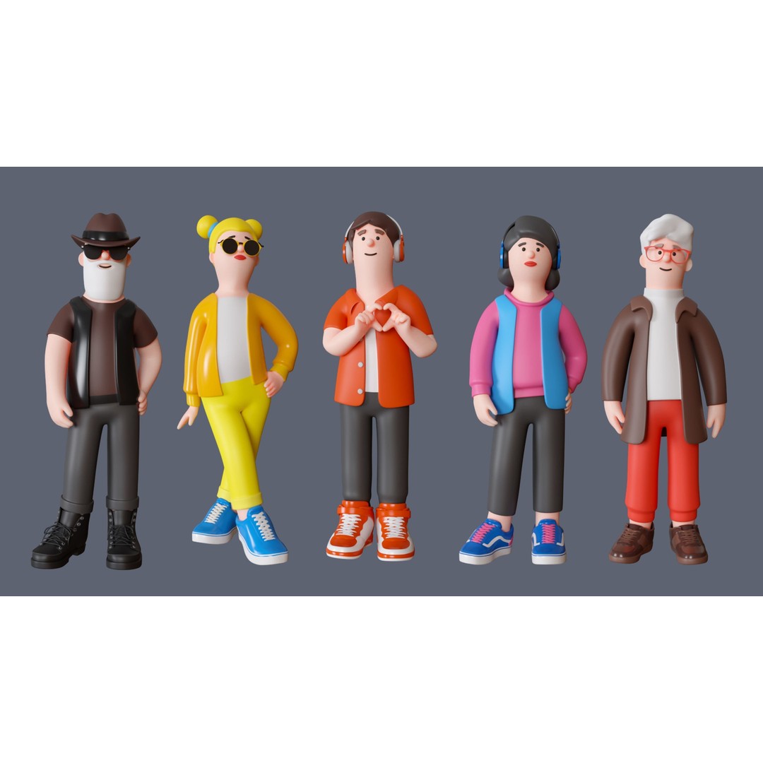 Cartoon Characters 3D Model – Low Poly Stylized Rigged Collection, FBX, OBJ - View 6