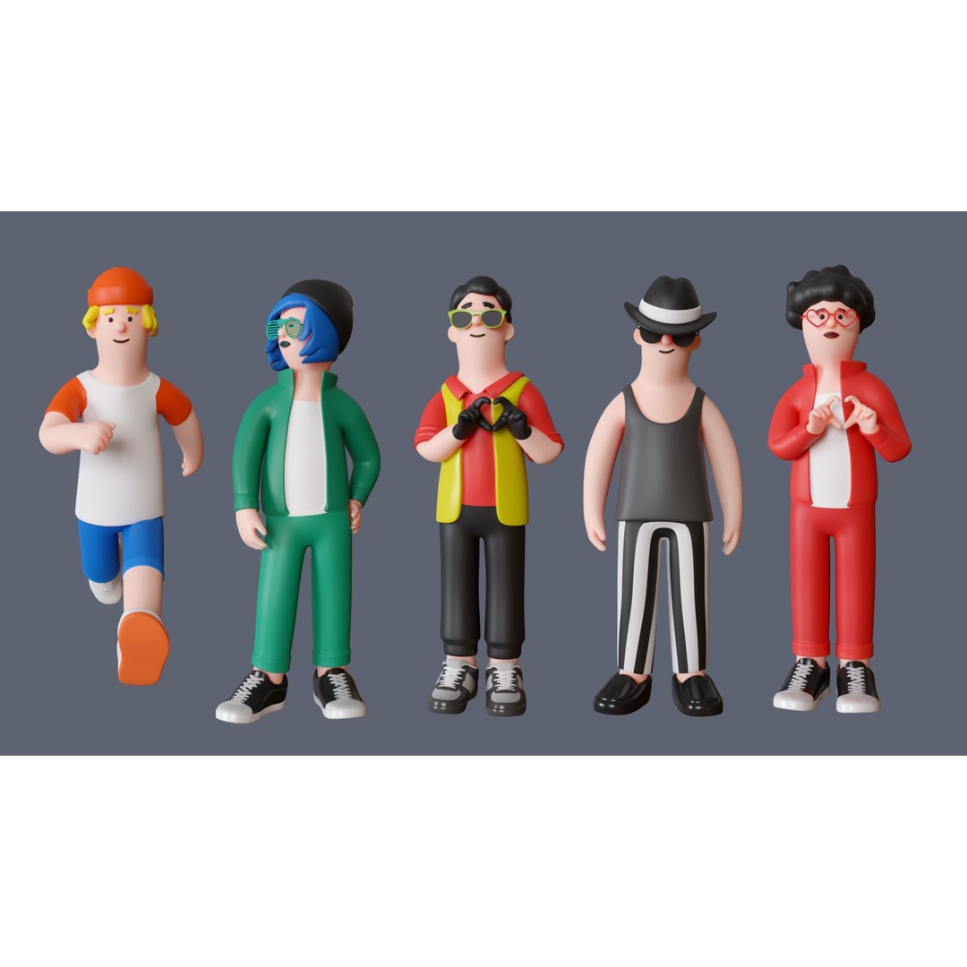 Cartoon Characters 3D Model – Low Poly Stylized Rigged Collection, FBX, OBJ - View 7