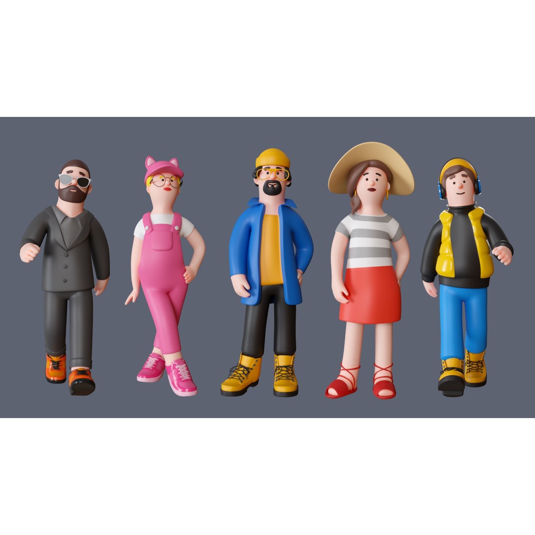 Cartoon Characters 3D Model – Low Poly Stylized Rigged Collection, FBX, OBJ - View 8