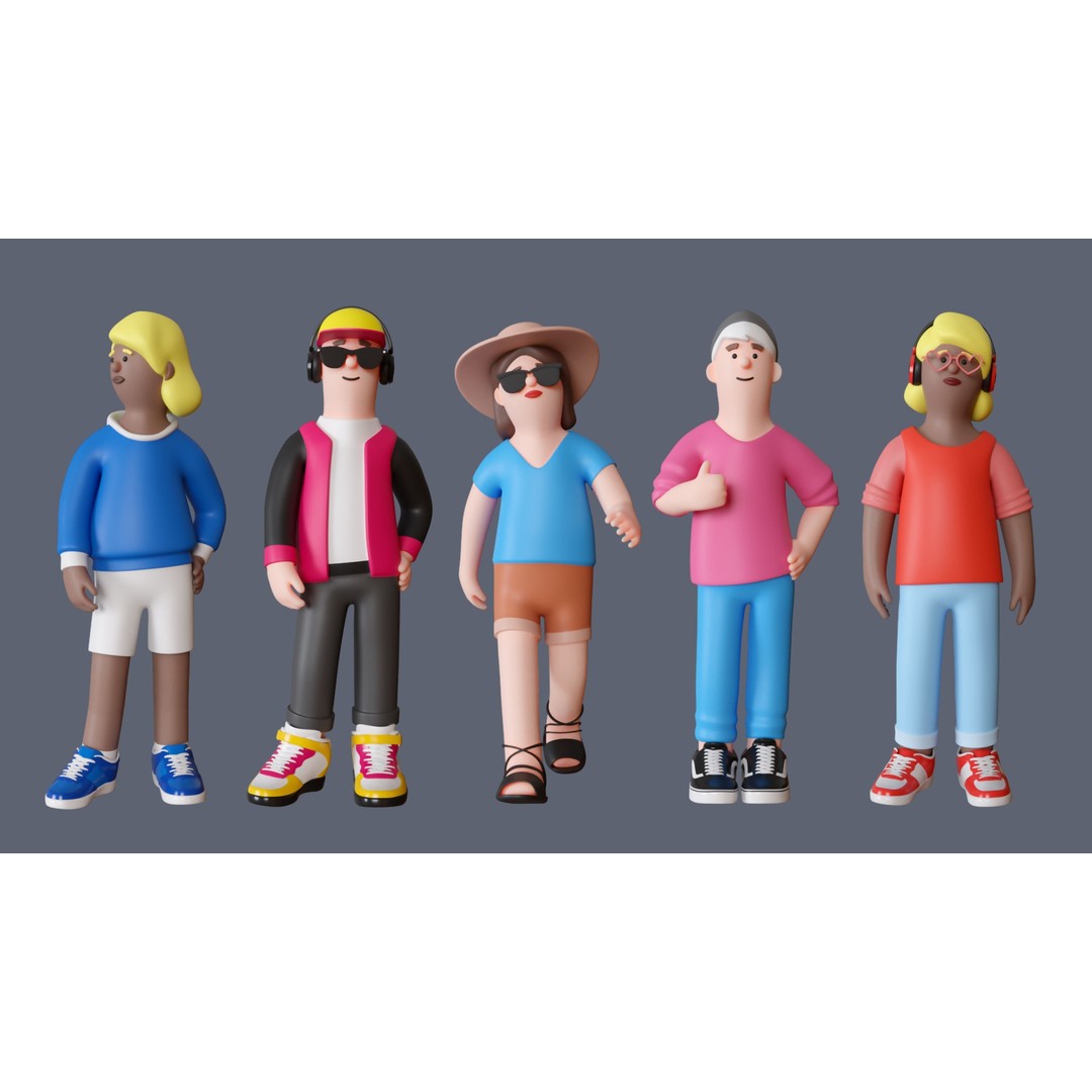 Cartoon Characters 3D Model – Low Poly Stylized Rigged Collection, FBX, OBJ - View 9