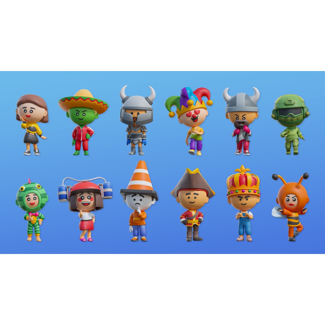 Cute Characters 3D Model – Low Poly Customizable Game Asset, FBX, PBR - View 10