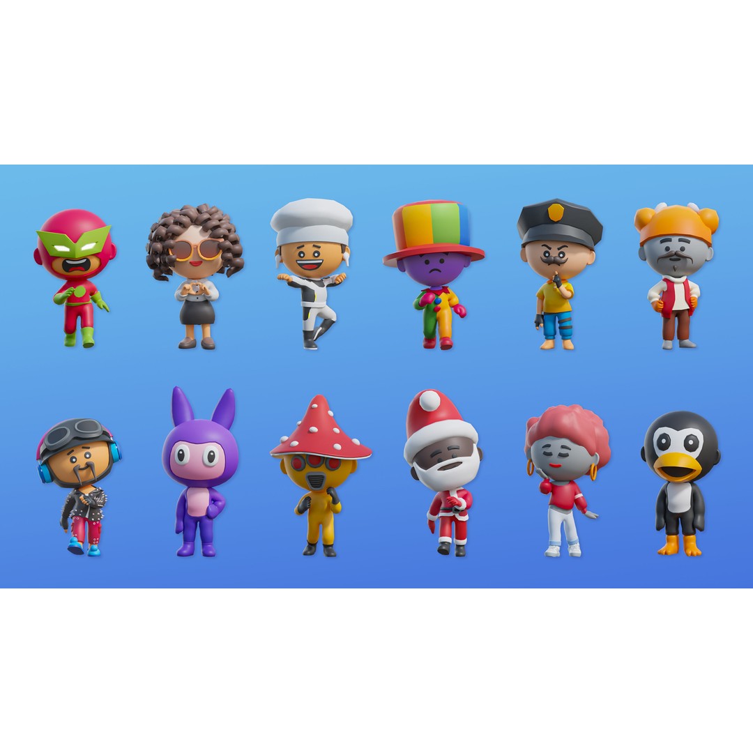 Cute Characters 3D Model – Low Poly Customizable Game Asset, FBX, PBR - View 11
