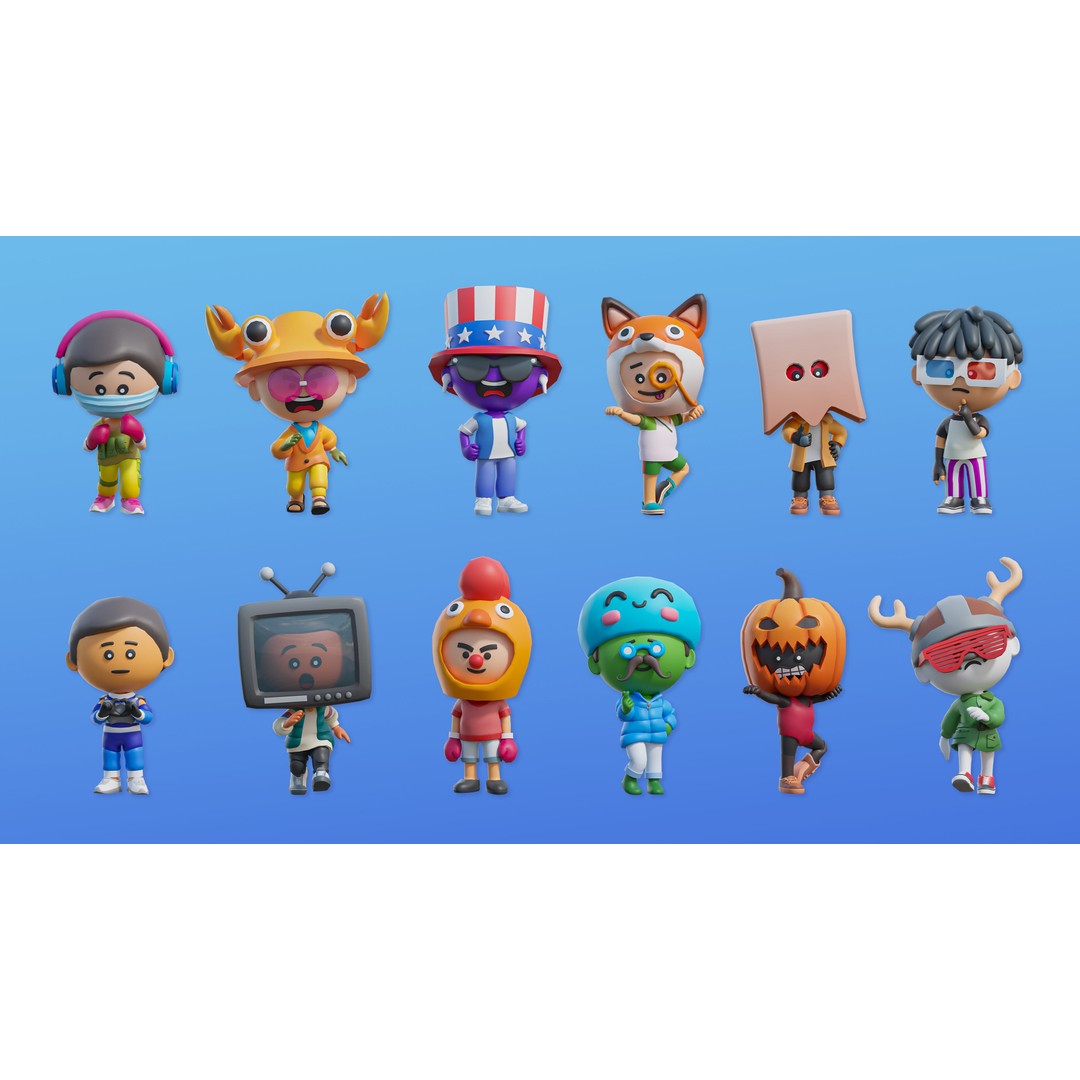 Cute Characters 3D Model – Low Poly Customizable Game Asset, FBX, PBR - View 13