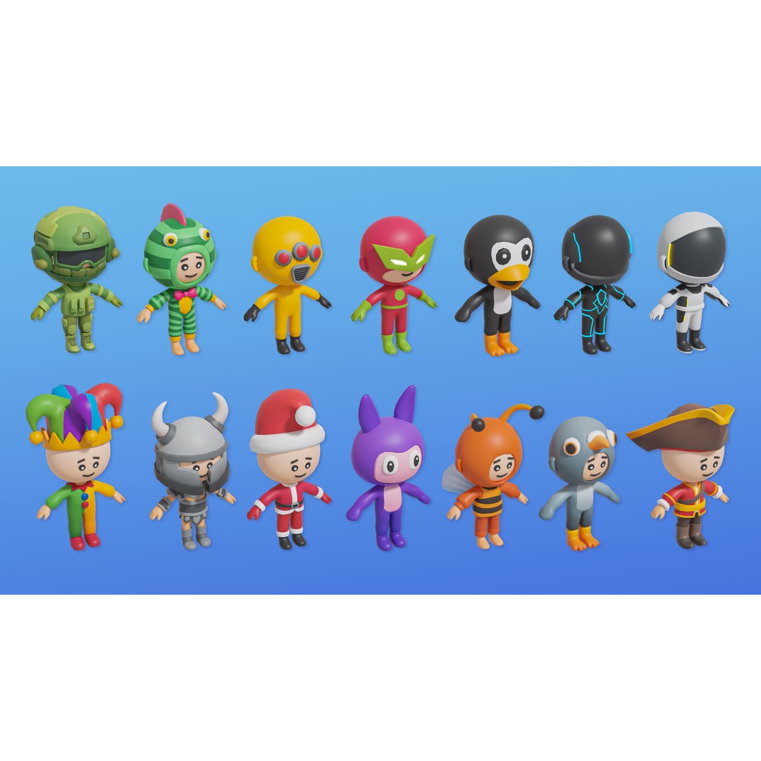 Cute Characters 3D Model – Low Poly Customizable Game Asset, FBX, PBR - View 15