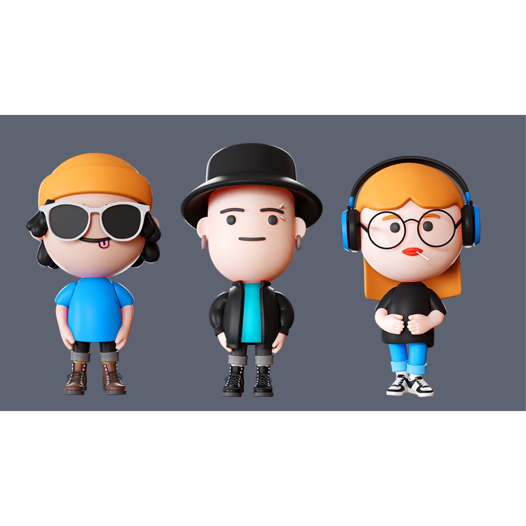 Cute Characters 3D Model – Low Poly Rigged Pack with Animations, FBX - View 10