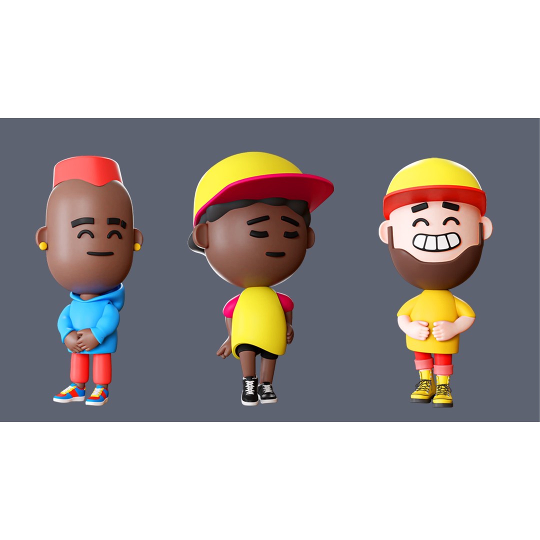 Cute Characters 3D Model – Low Poly Rigged Pack with Animations, FBX - View 11