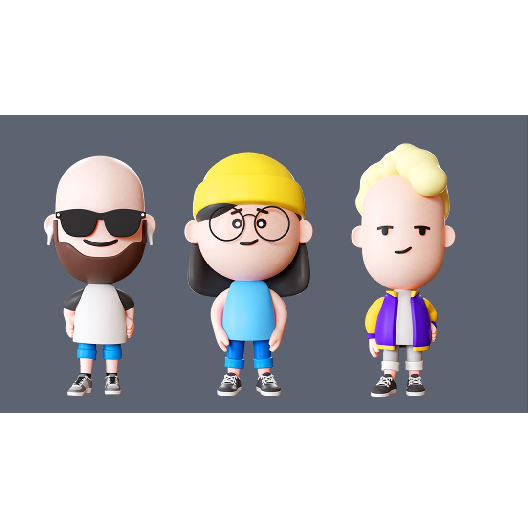 Cute Characters 3D Model – Low Poly Rigged Pack with Animations, FBX - View 13