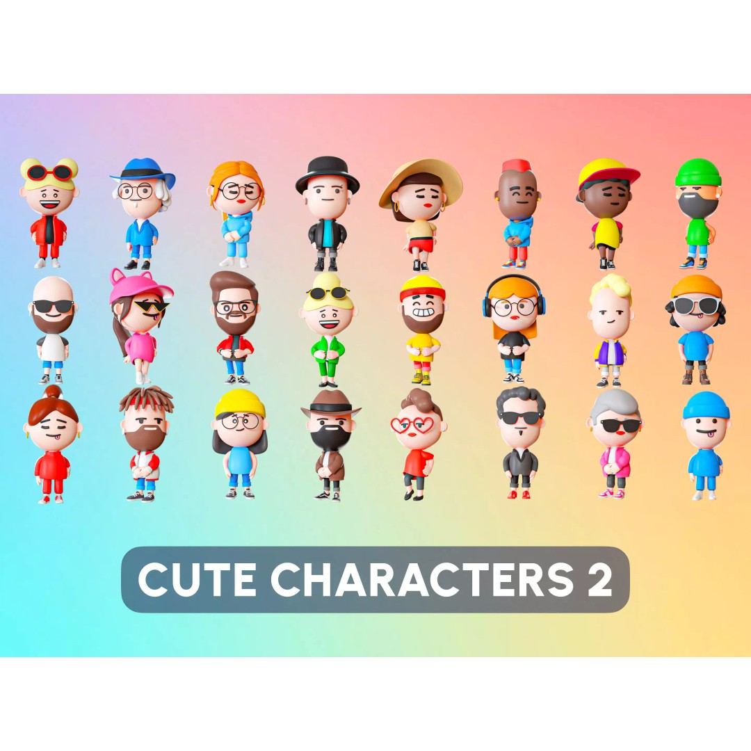 Cute Characters 3D Model – Low Poly Rigged Pack with Animations, FBX - View 2
