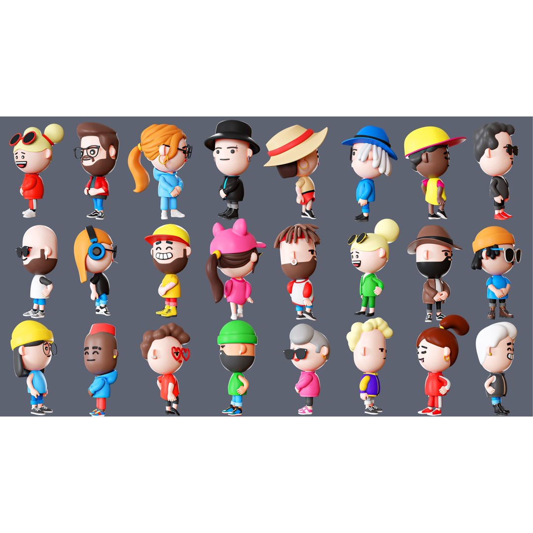 Cute Characters 3D Model – Low Poly Rigged Pack with Animations, FBX - View 4