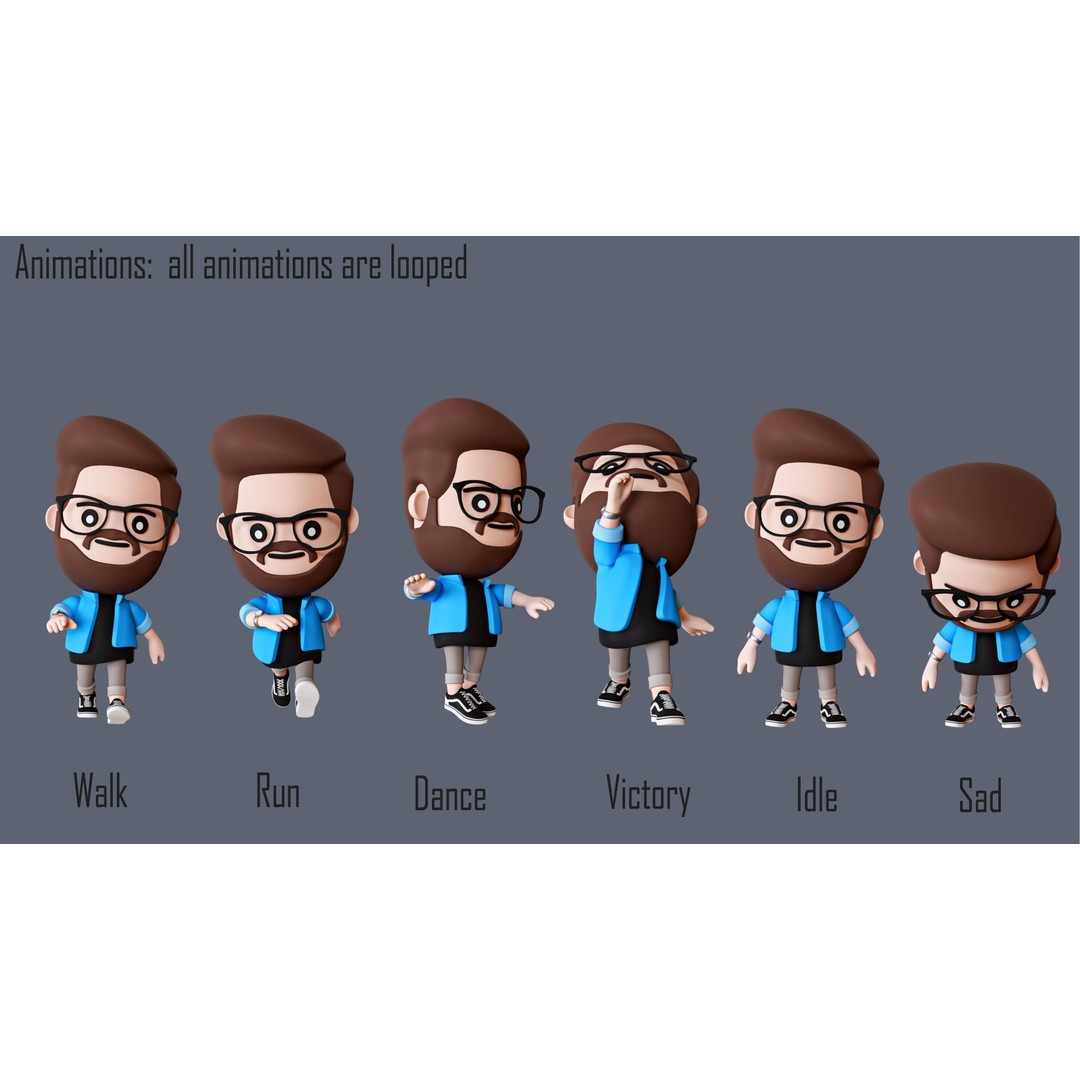 Cute Characters 3D Model – Low Poly Rigged Pack with Animations, FBX - View 5