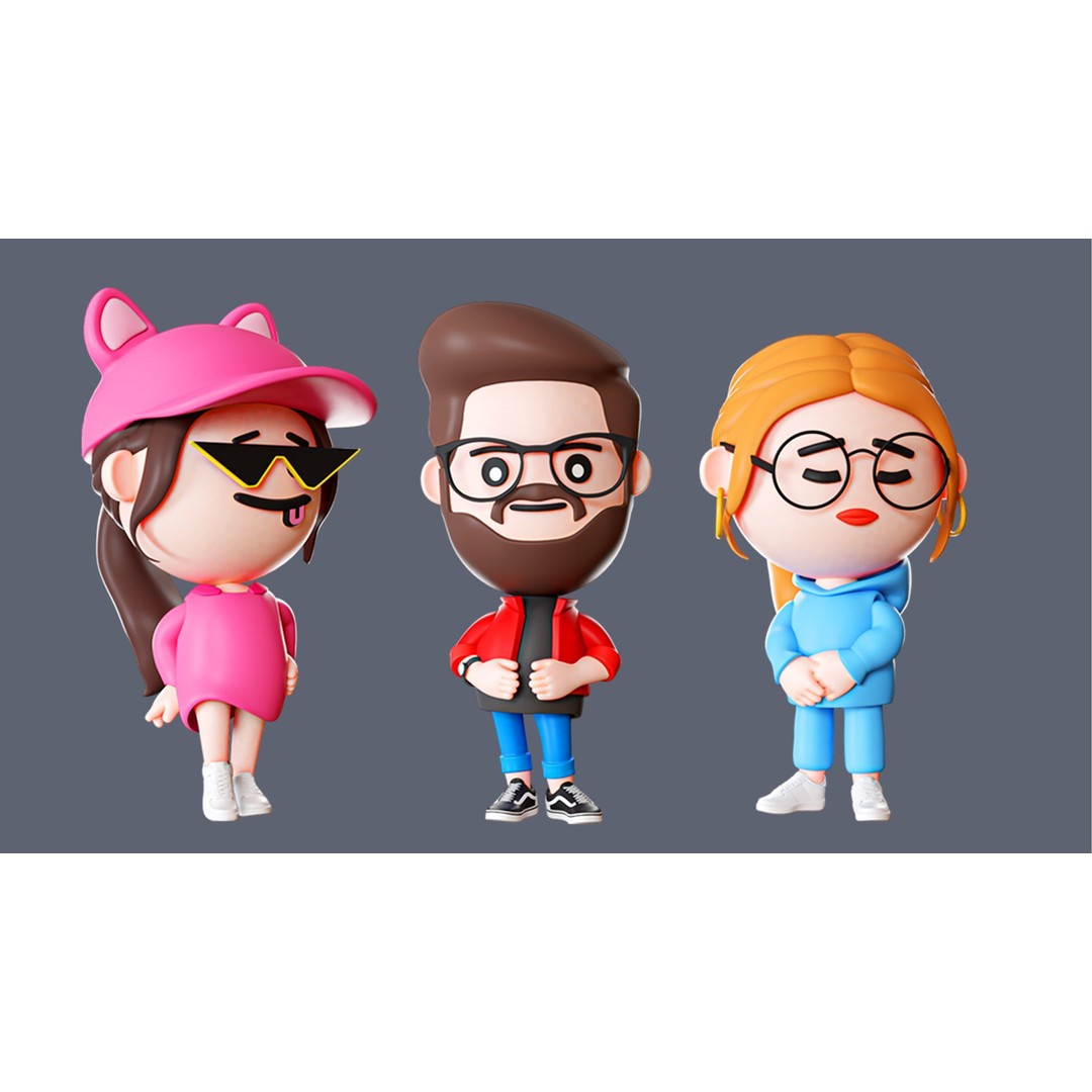 Cute Characters 3D Model – Low Poly Rigged Pack with Animations, FBX - View 6