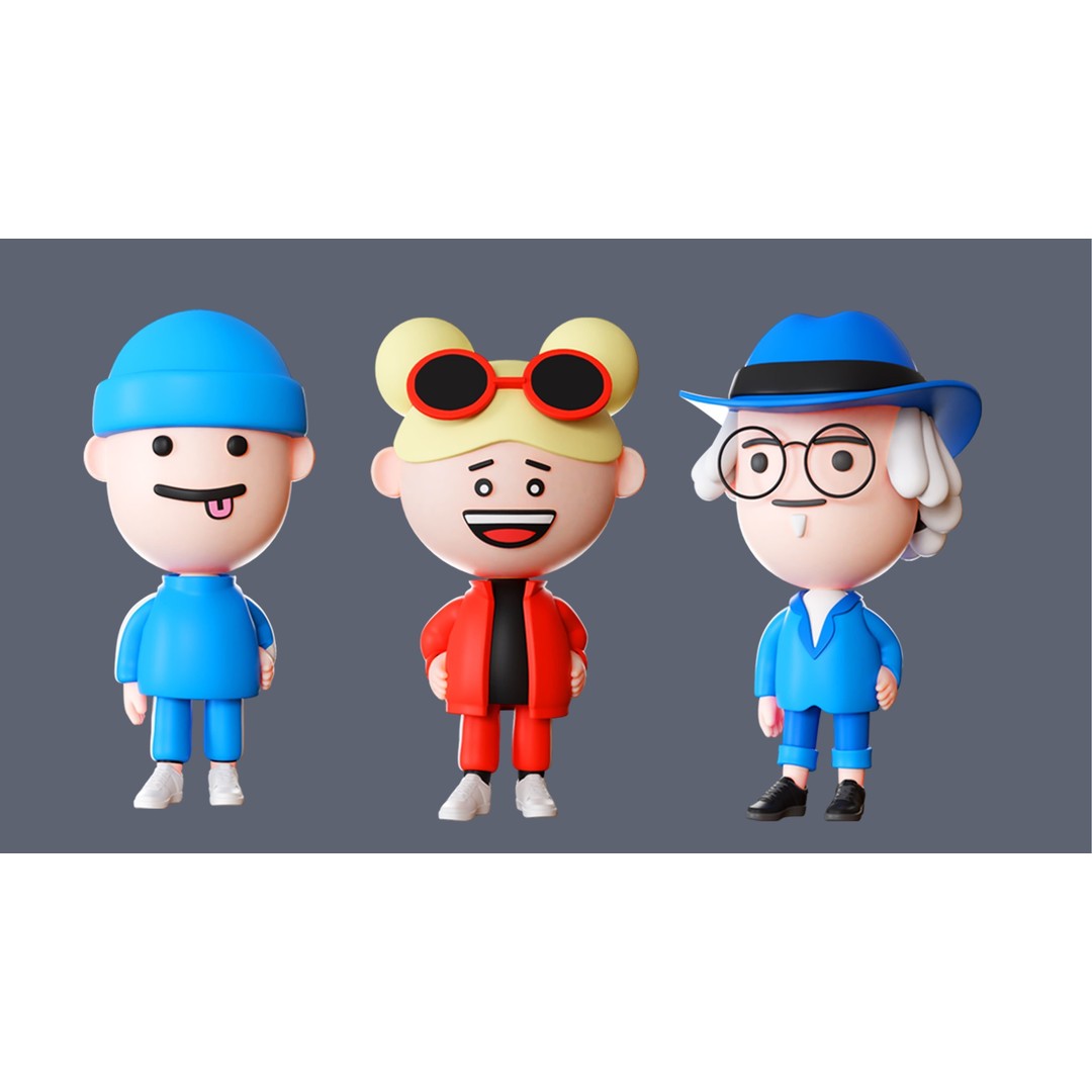 Cute Characters 3D Model – Low Poly Rigged Pack with Animations, FBX - View 7