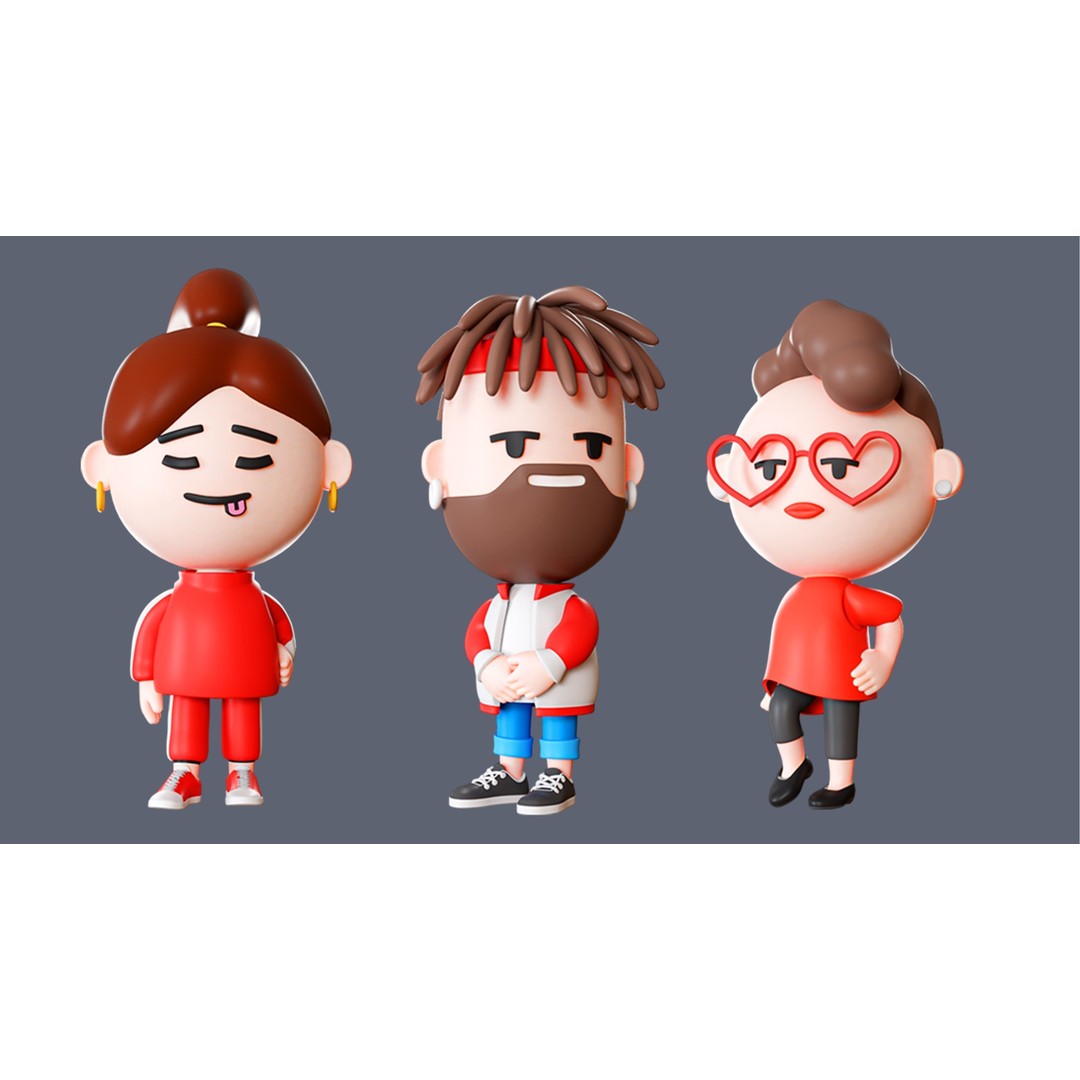 Cute Characters 3D Model – Low Poly Rigged Pack with Animations, FBX - View 8