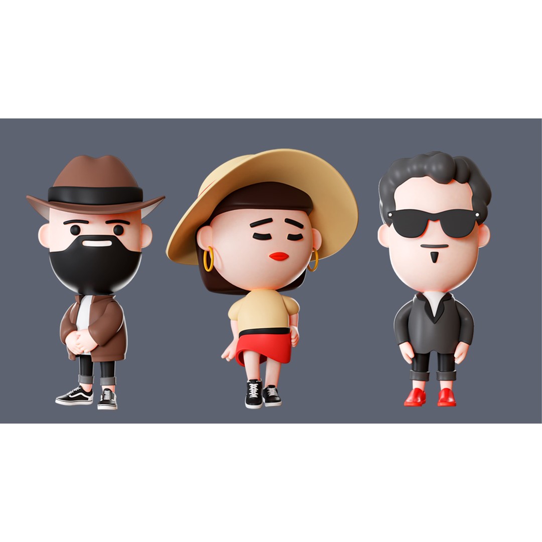 Cute Characters 3D Model – Low Poly Rigged Pack with Animations, FBX - View 9