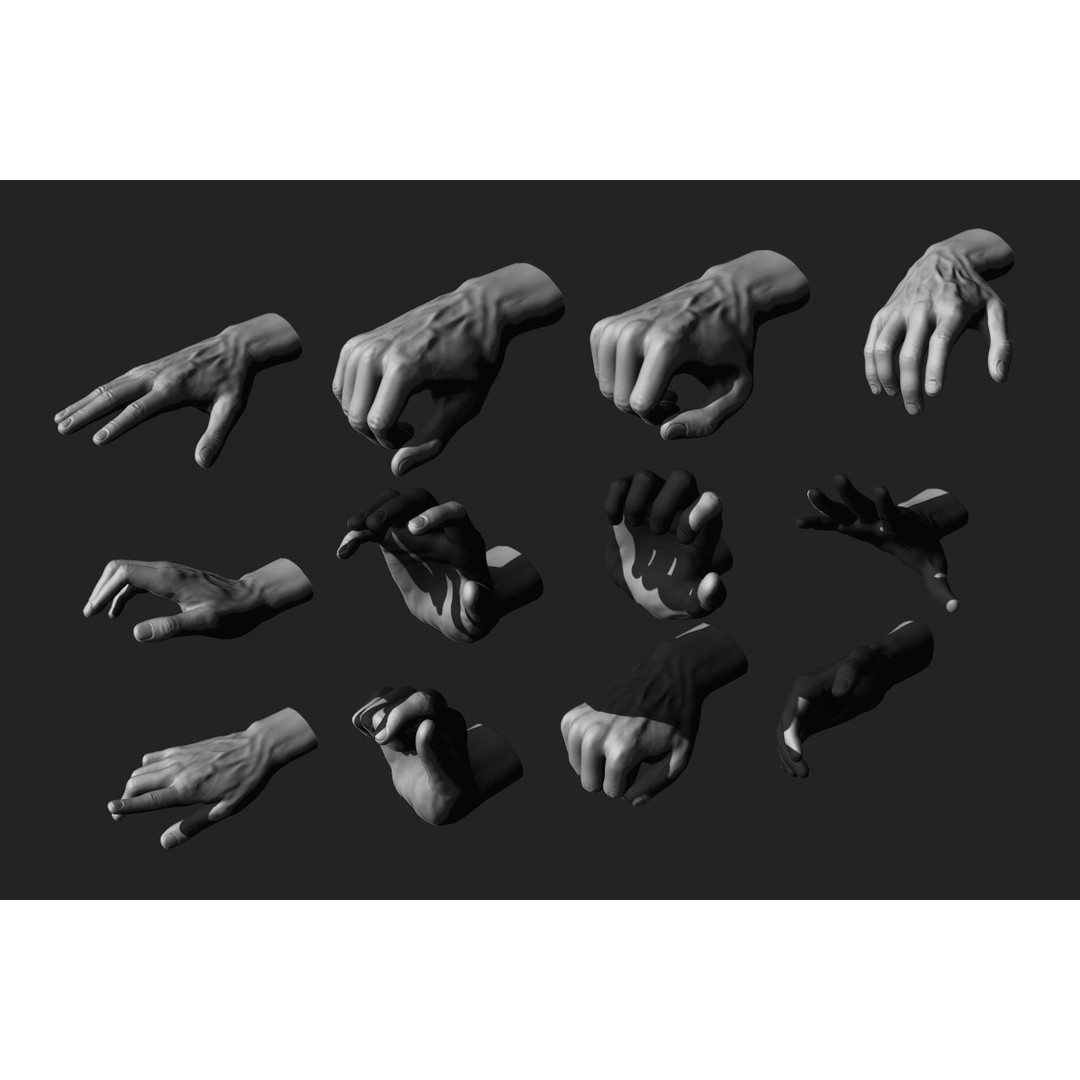 Male Hands 3D Model – Realistic Anatomical Poses, OBJ & ZTL Formats - View 3
