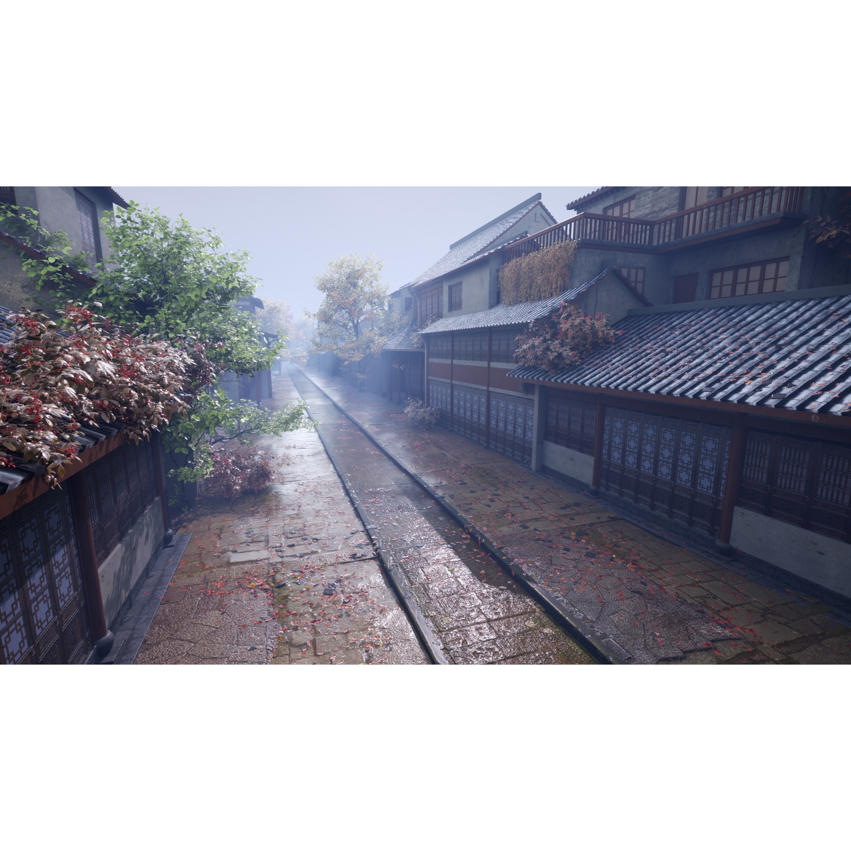 Asian Ancient Architecture Street - Low-Poly Game-Ready 3D Model