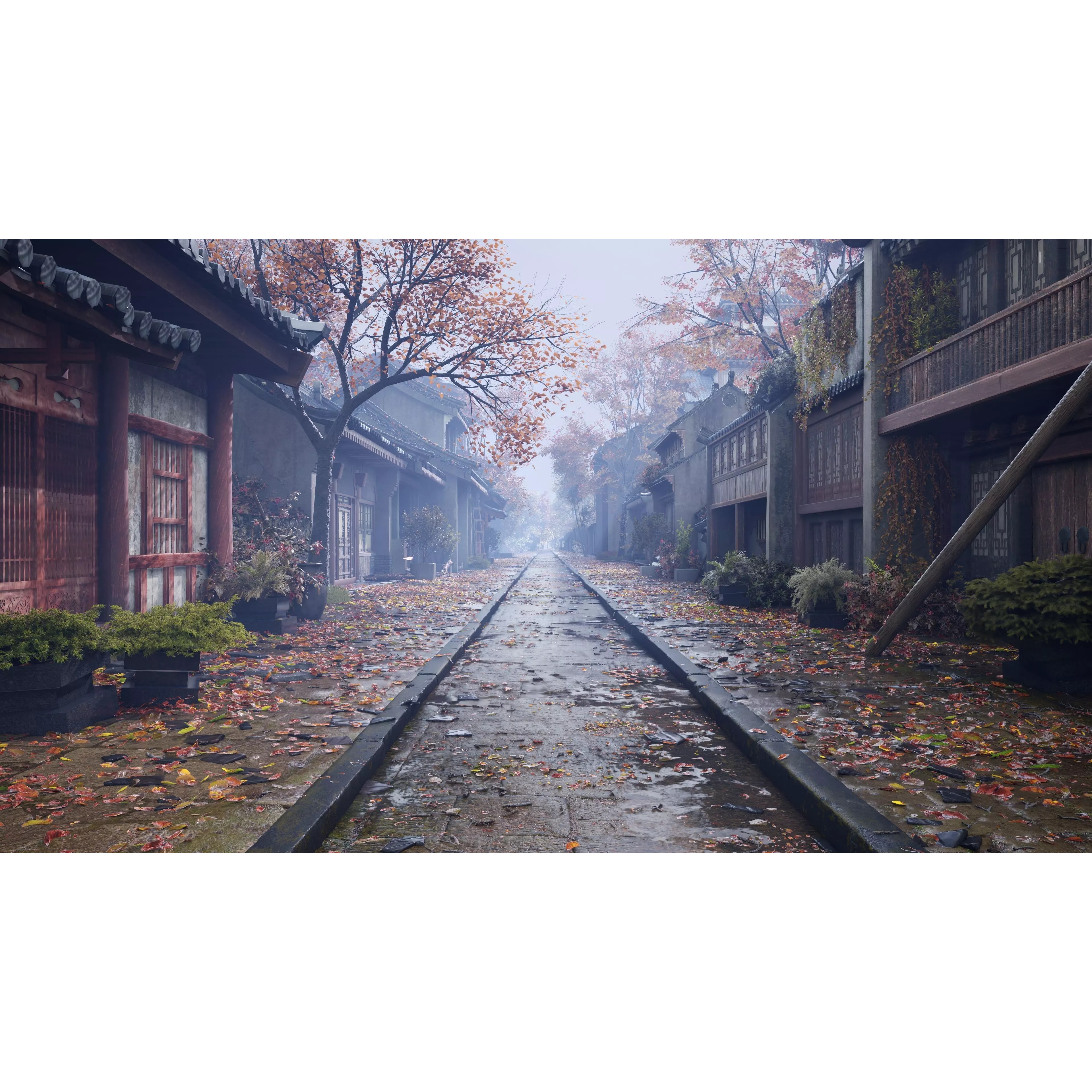 Asian Ancient Architecture Street - Low-Poly Game-Ready 3D Model - View 2