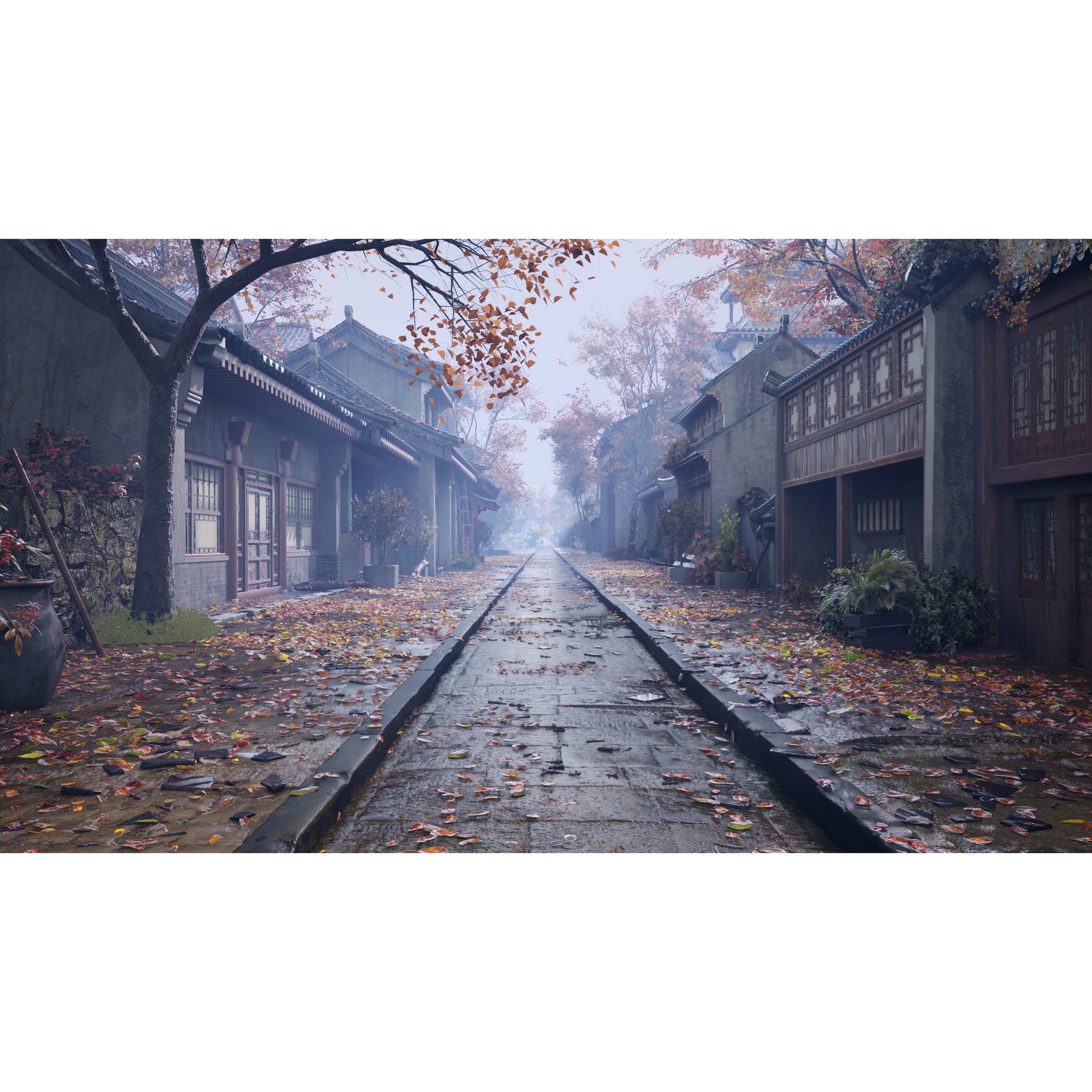 Asian Ancient Architecture Street - Low-Poly Game-Ready 3D Model - View 3