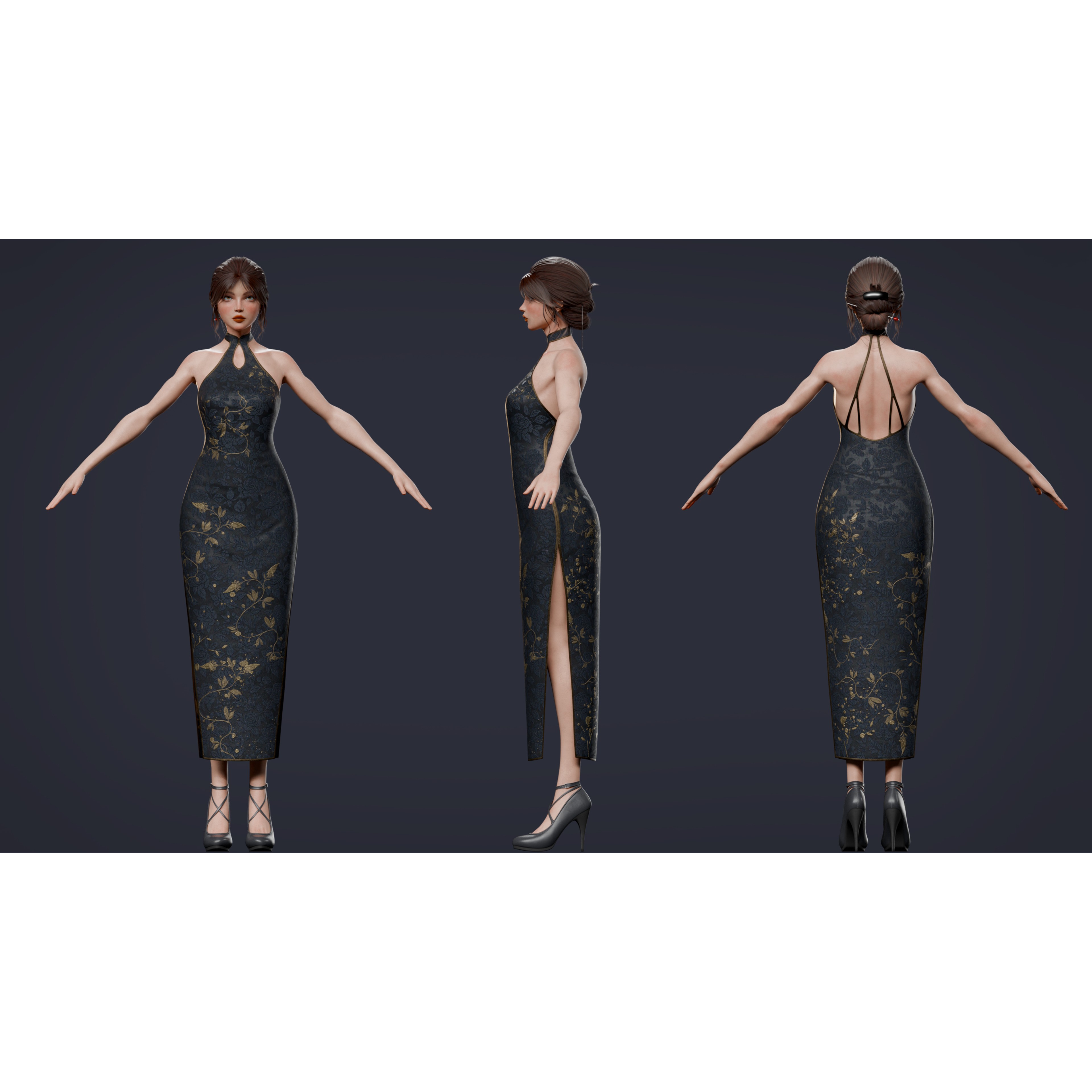 Realistic Dress Girl - Rigged Game-Ready 3D Model - View 11