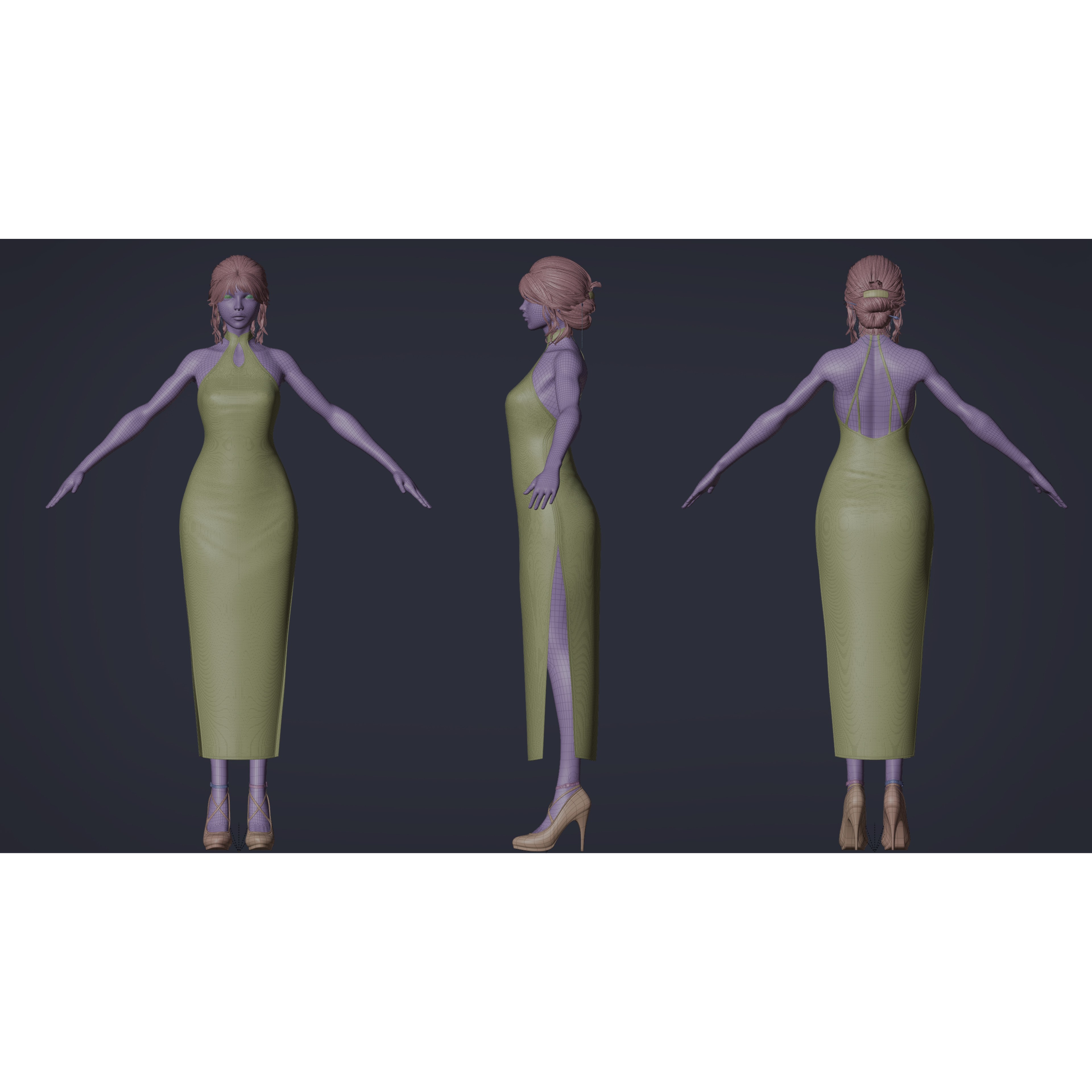 Realistic Dress Girl - Rigged Game-Ready 3D Model - View 12