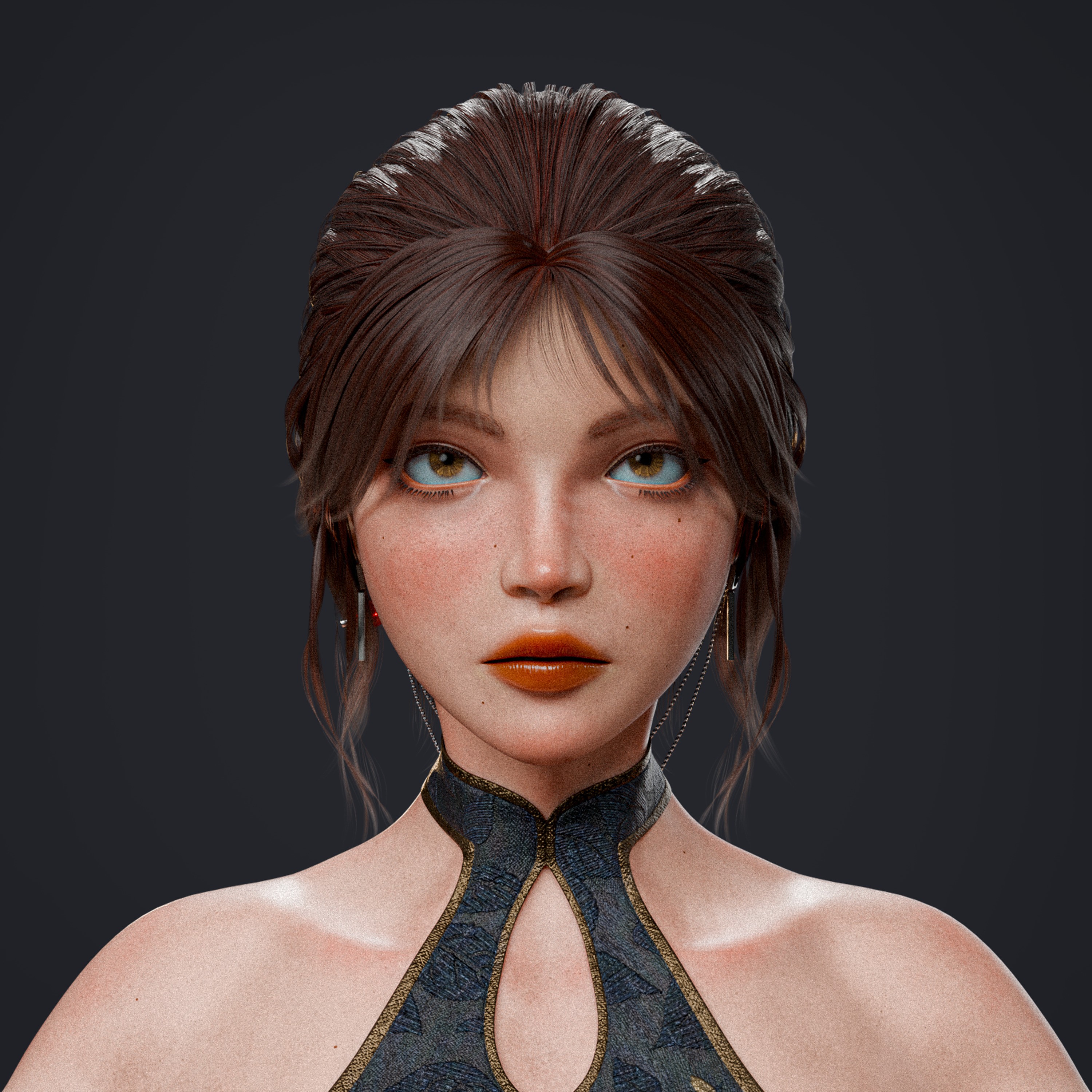 Realistic Dress Girl - Rigged Game-Ready 3D Model - View 19