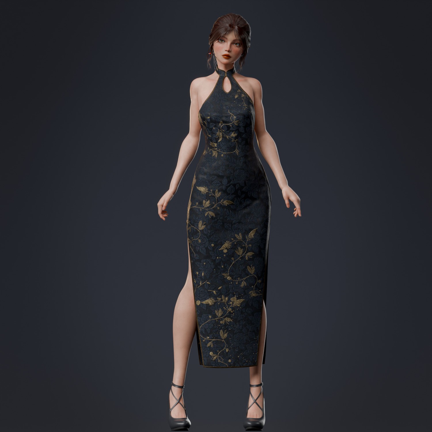 Realistic Dress Girl - Rigged Game-Ready 3D Model - View 4