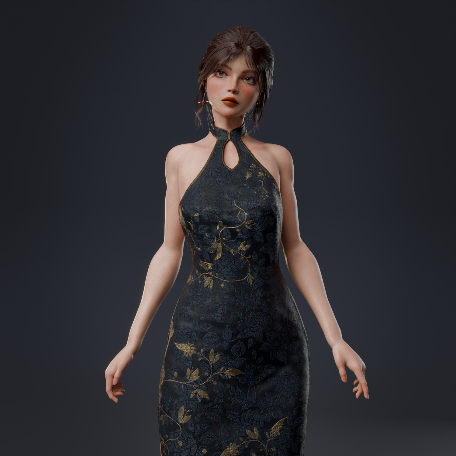 Realistic Dress Girl - Rigged Game-Ready 3D Model - View 5