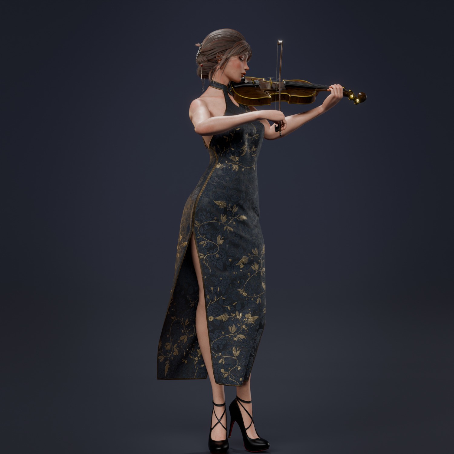 Realistic Dress Girl - Rigged Game-Ready 3D Model - View 6