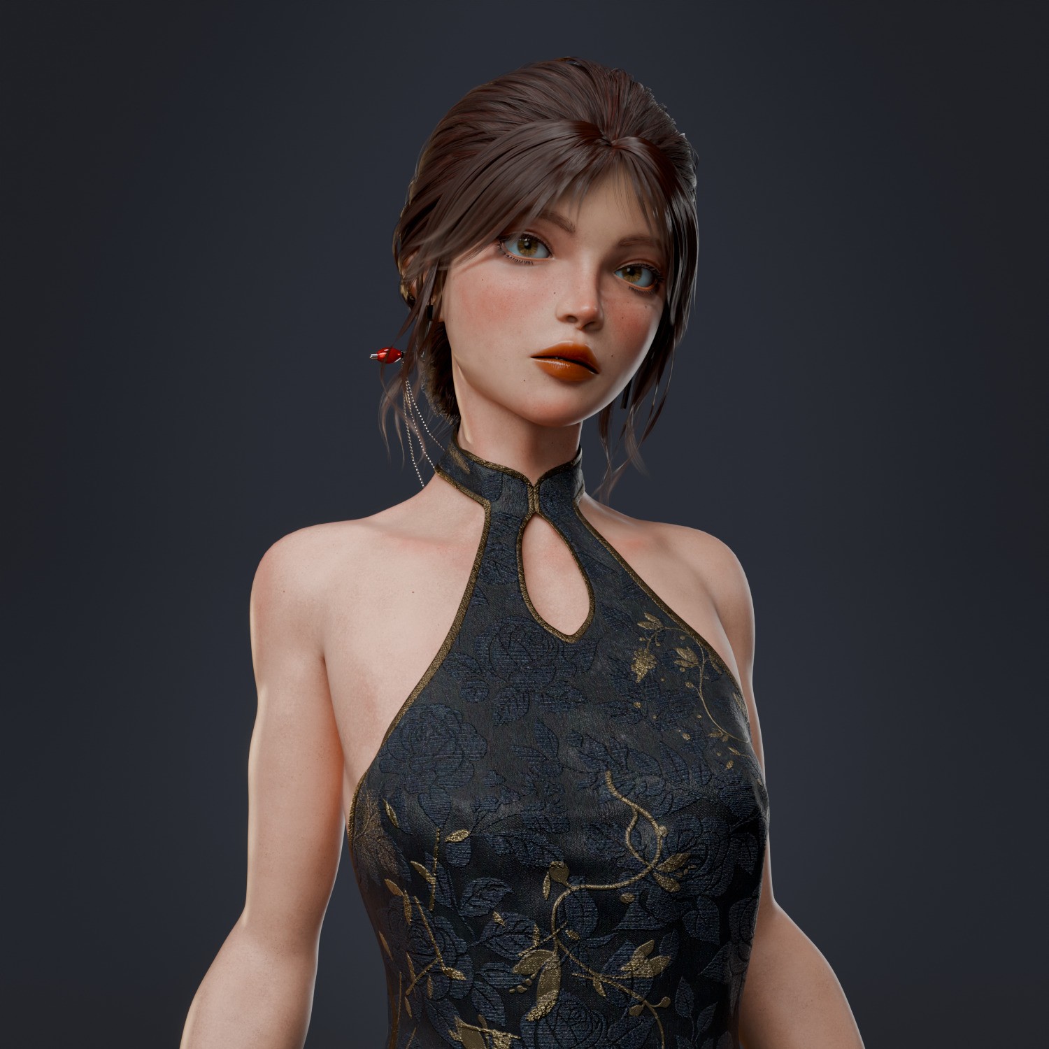 Realistic Dress Girl - Rigged Game-Ready 3D Model - View 7
