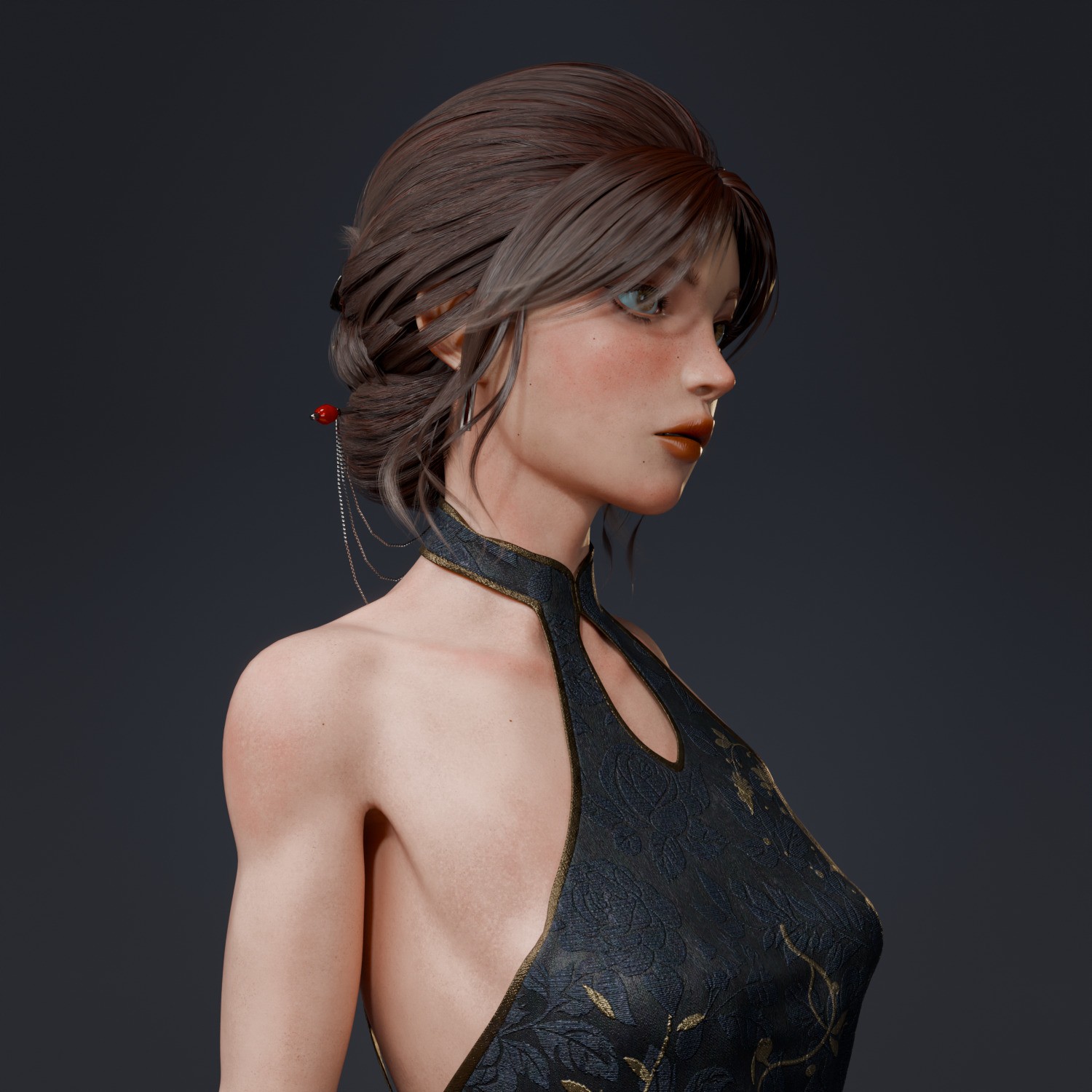 Realistic Dress Girl - Rigged Game-Ready 3D Model - View 8