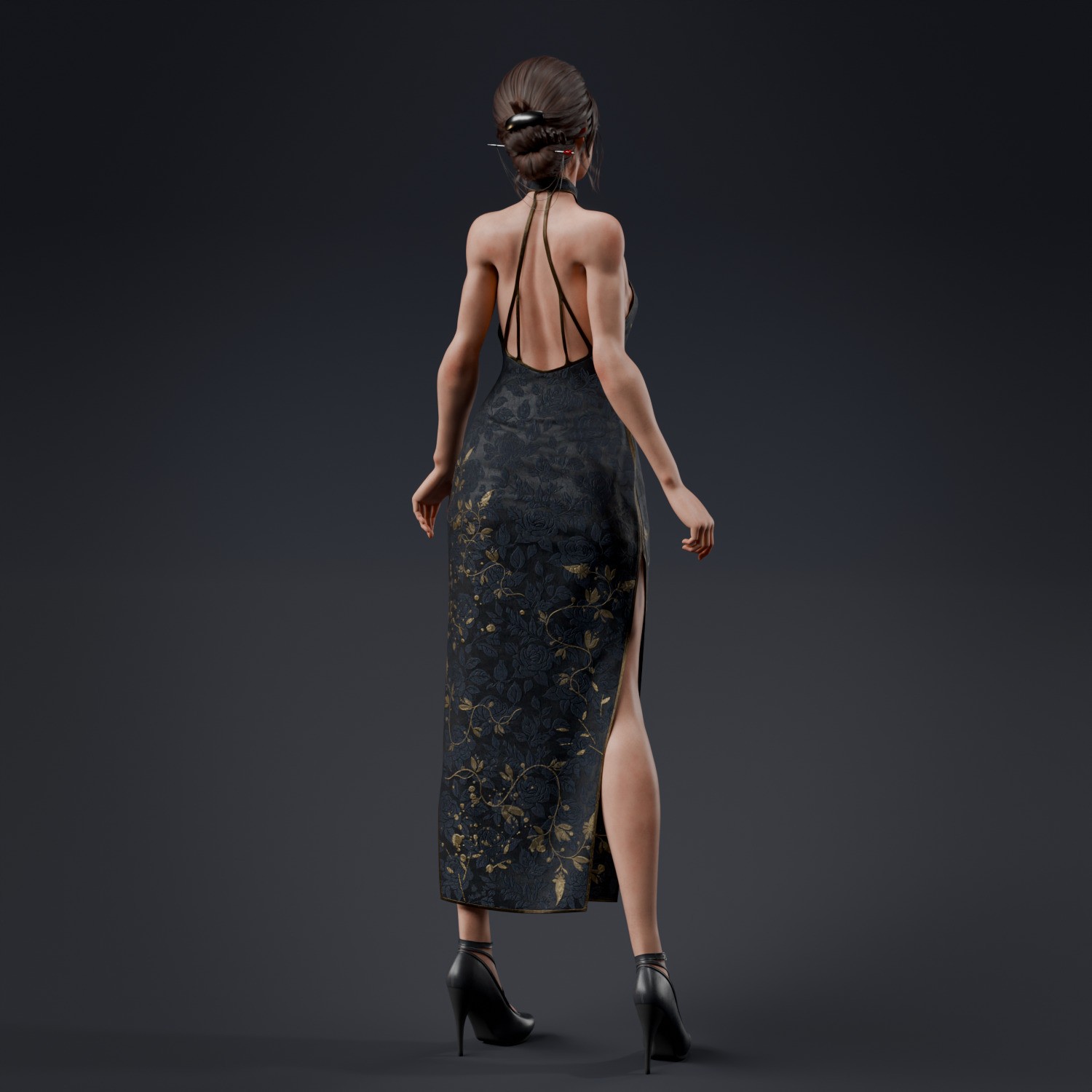 Realistic Dress Girl - Rigged Game-Ready 3D Model - View 9