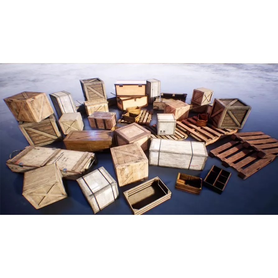 Boxes and Crates - Low-Poly Game-Ready 3D Model - View 2