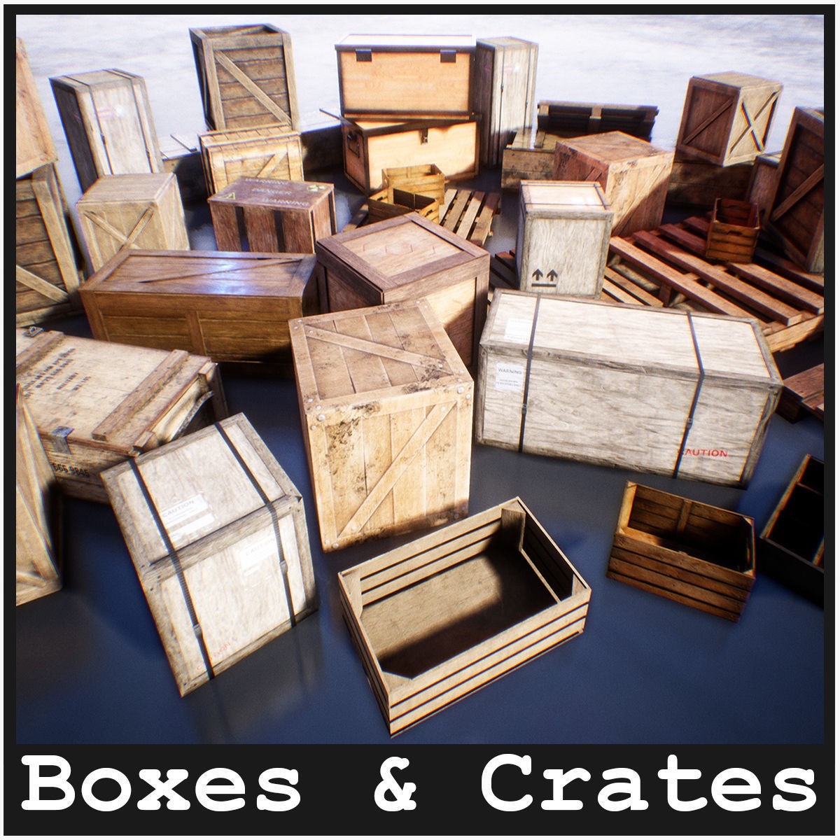 Boxes and Crates - Low-Poly Game-Ready 3D Model - View 3