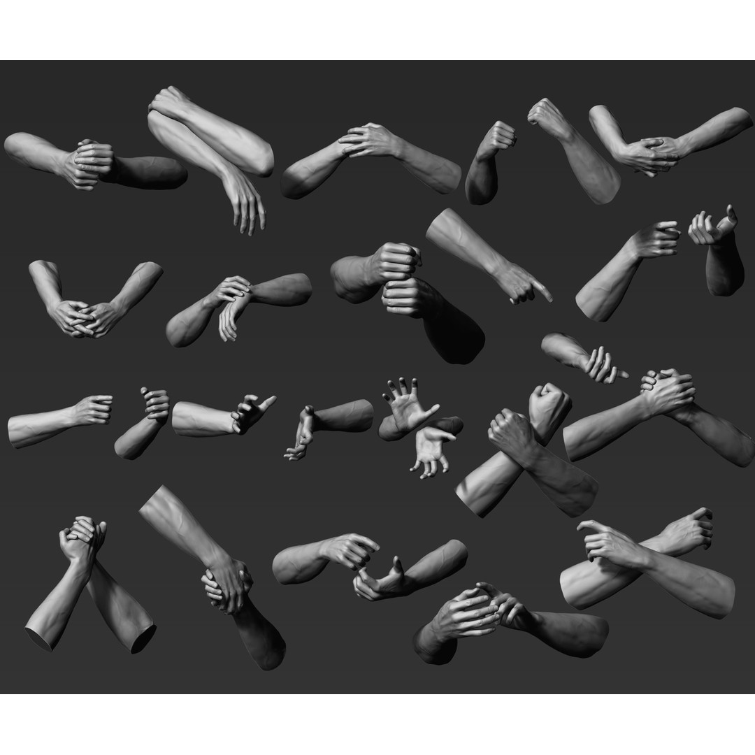 3D Printable Male Hands 3D Model – Realistic Poses Pack, STL/OBJ - View 3