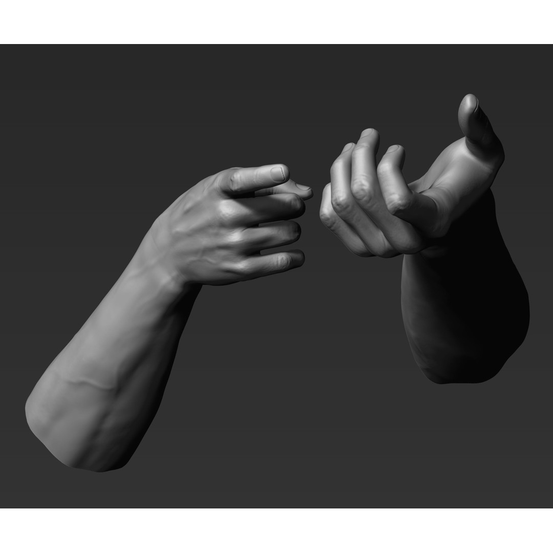 3D Printable Male Hands 3D Model – Realistic Poses Pack, STL/OBJ - View 5