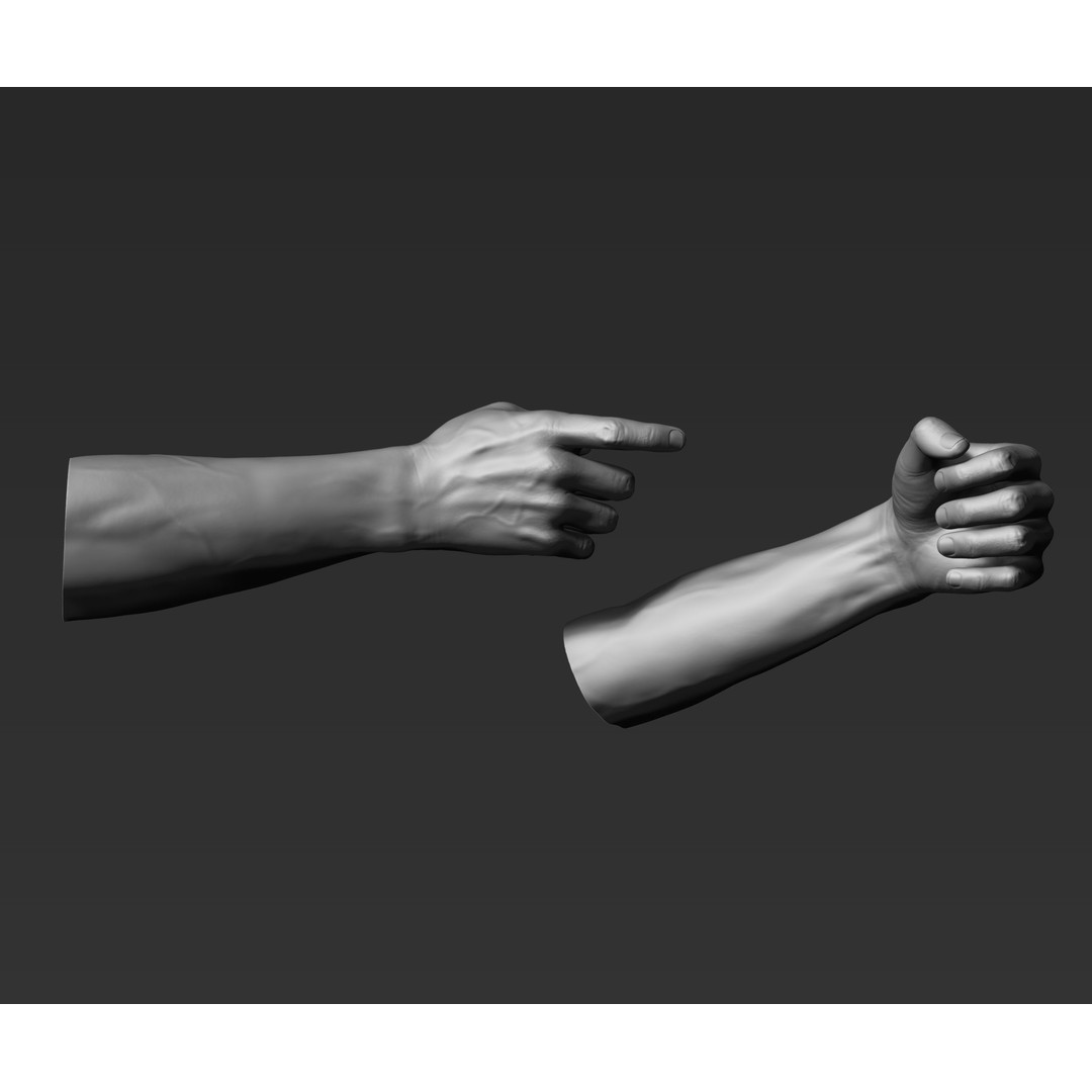 3D Printable Male Hands 3D Model – Realistic Poses Pack, STL/OBJ - View 6