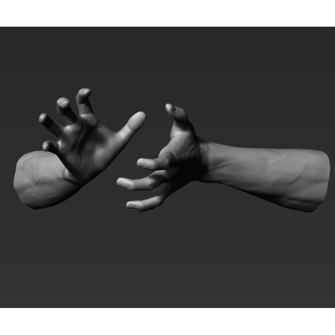 3D Printable Male Hands 3D Model – Realistic Poses Pack, STL/OBJ - View 7