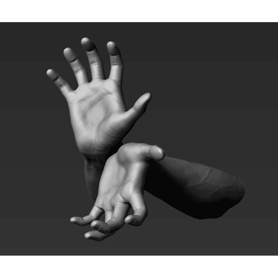 3D Printable Male Hands 3D Model – Realistic Poses Pack, STL/OBJ - View 8