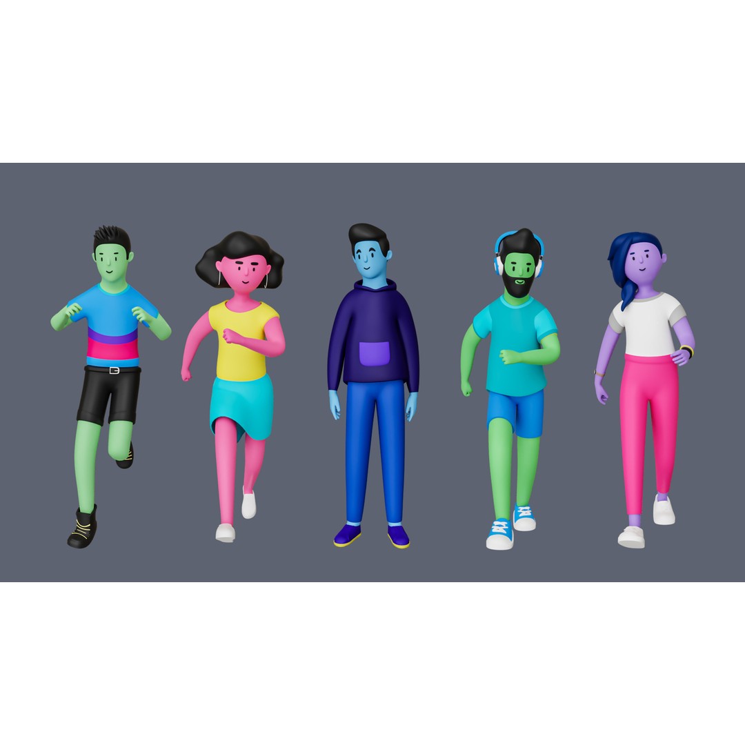 Casual Characters 3D Model – Low Poly Stylized Character Pack, FBX & OBJ - View 10