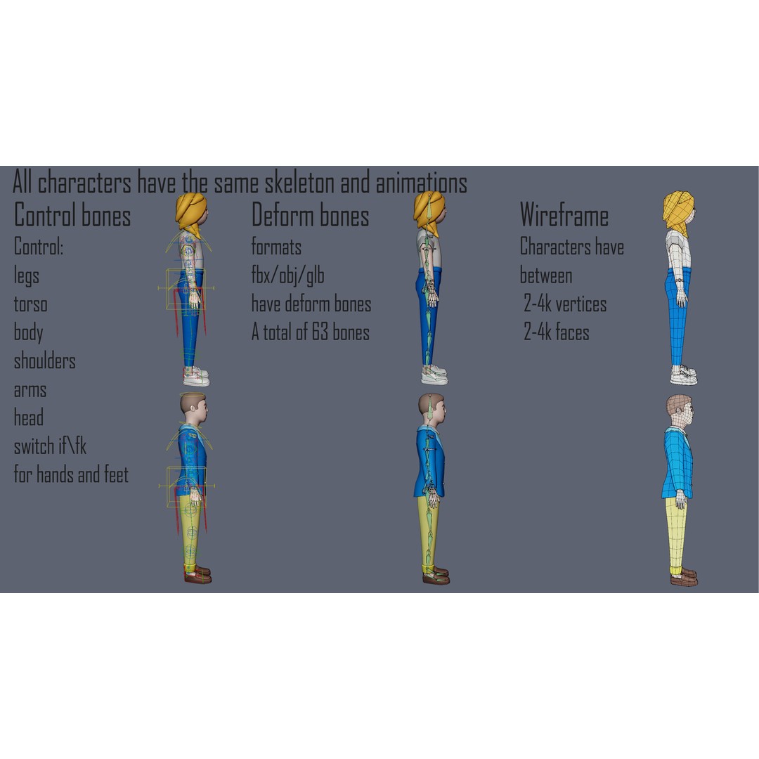 Casual Characters 3D Model – Low Poly Stylized Character Pack, FBX & OBJ - View 11