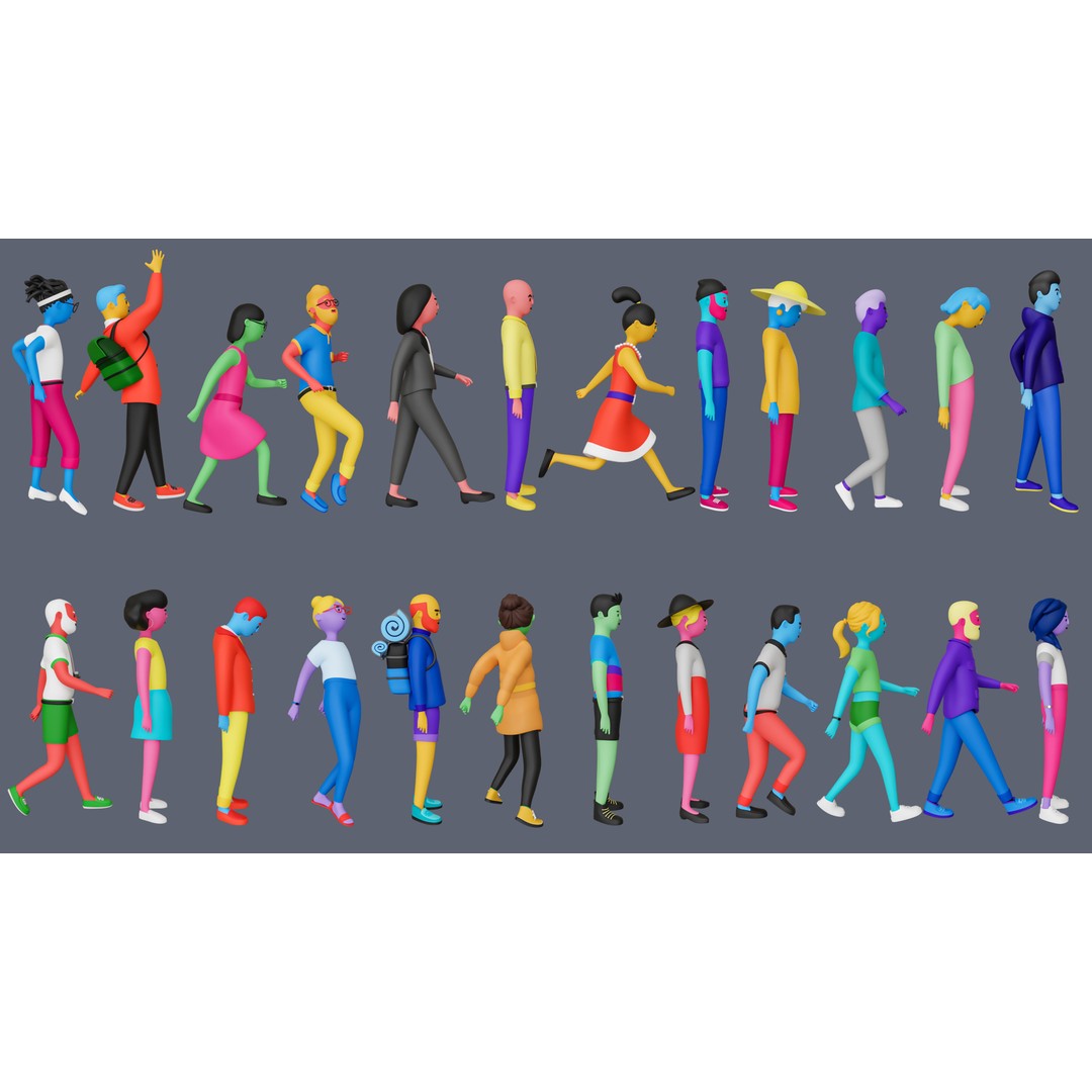 Casual Characters 3D Model – Low Poly Stylized Character Pack, FBX & OBJ - View 4